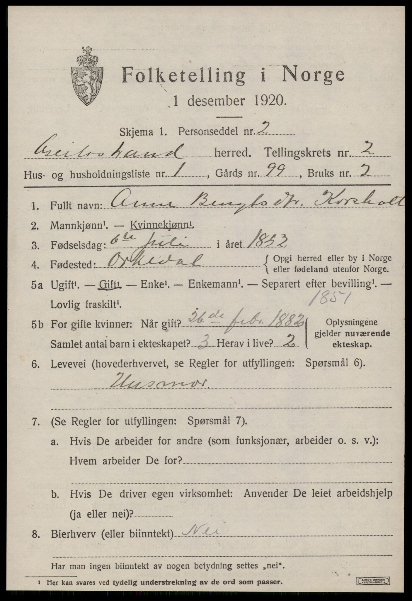 SAT, 1920 census for Geitastrand, 1920, p. 827