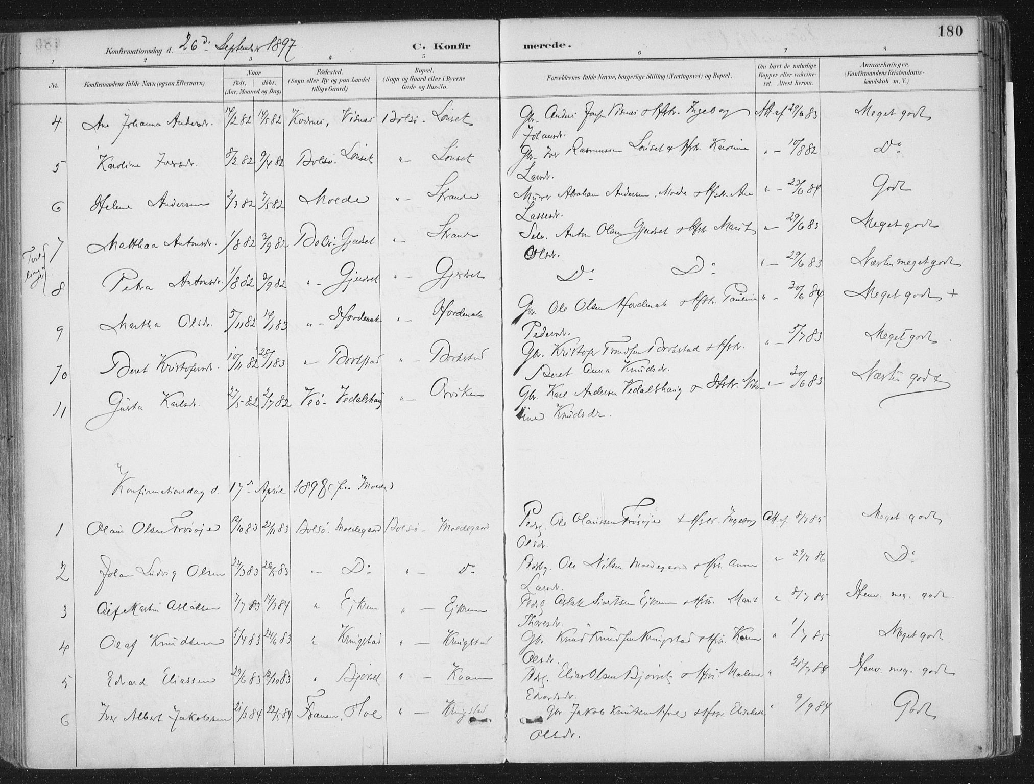 Ministerialprotokoller, klokkerbøker og fødselsregistre - Møre og Romsdal, SAT/A-1454/555/L0658: Parish register (official) no. 555A09, 1887-1917, p. 180