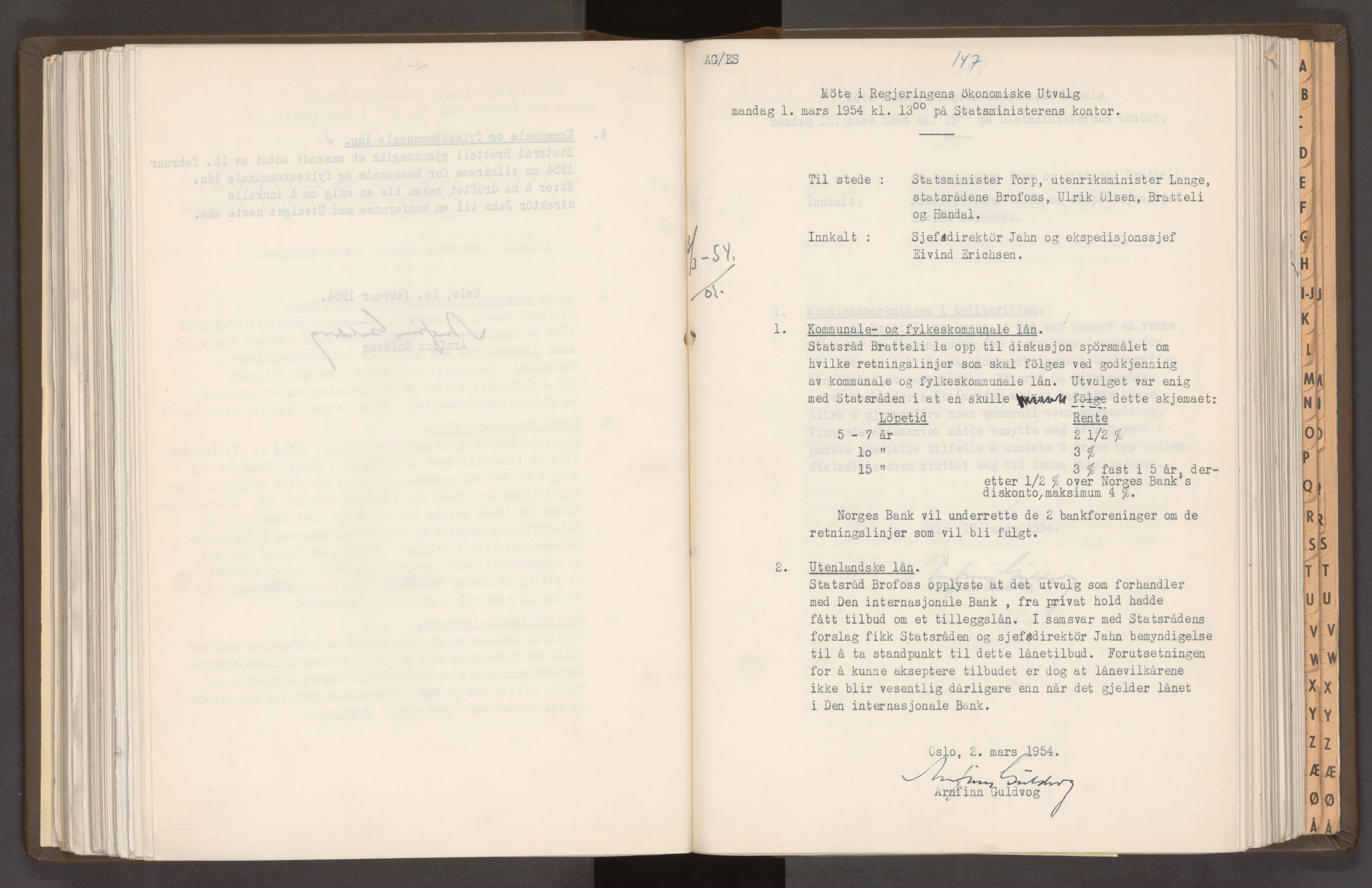 Statsministerens kontor, AV/RA-S-1005/A/Aa/L0020: Referat fra regjeringens økonomiske utvalg, 1947-1959