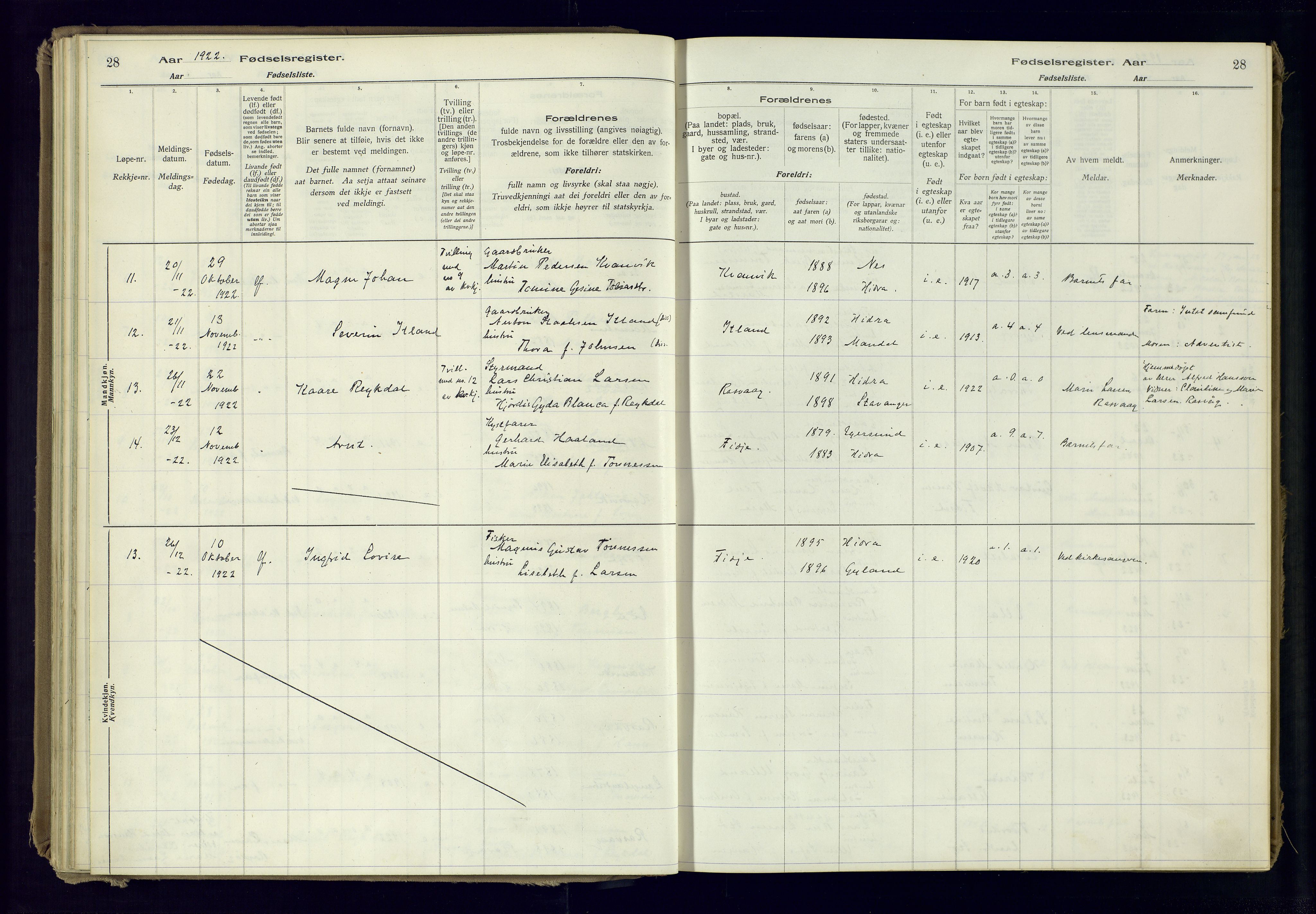 Flekkefjord sokneprestkontor, AV/SAK-1111-0012/J/Ja/L0007: Birth register no. 7, 1916-1982, p. 28