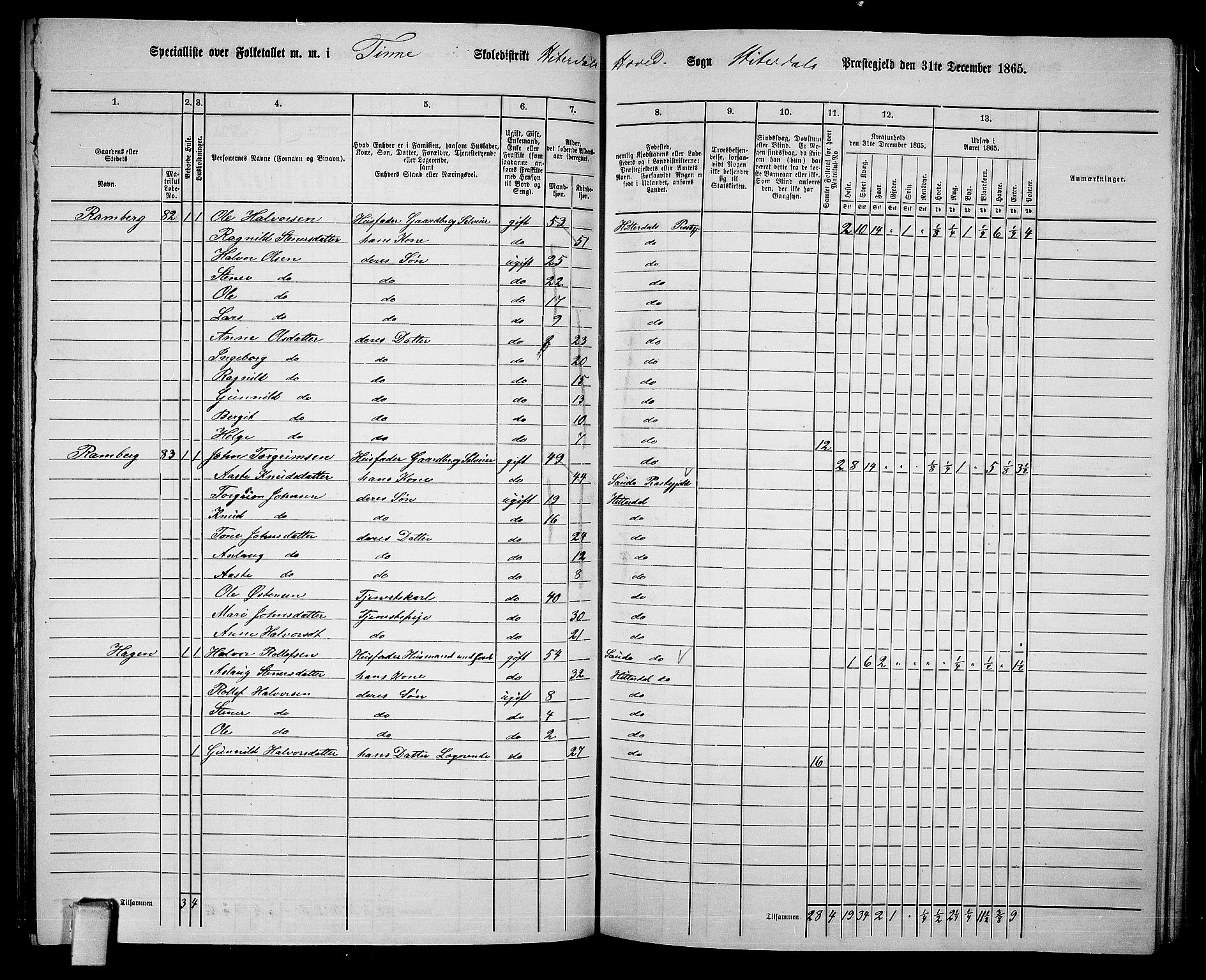 RA, 1865 census for Heddal, 1865, p. 81