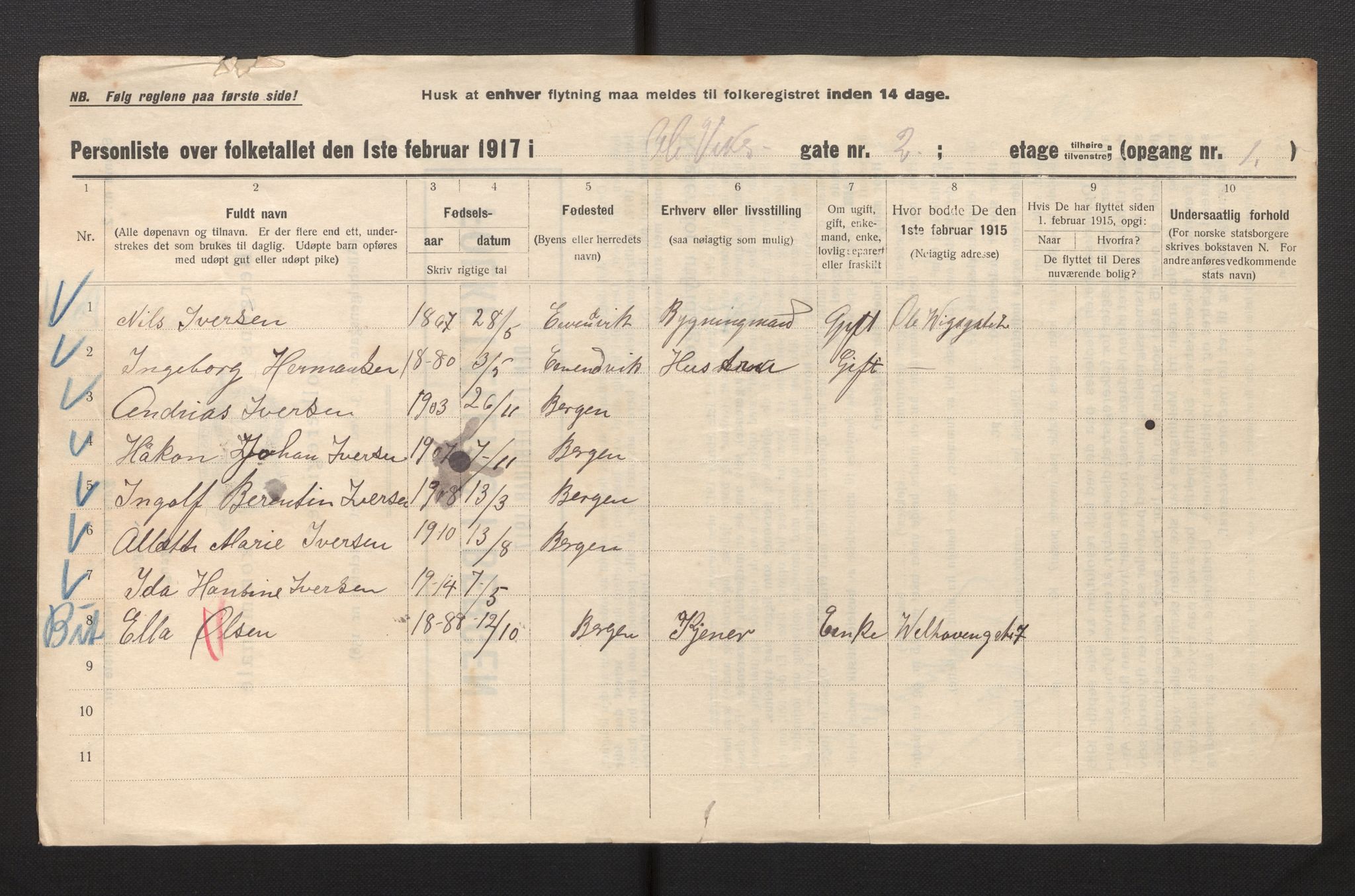 SAB, Municipal Census 1917 for Bergen, 1917, p. 29413