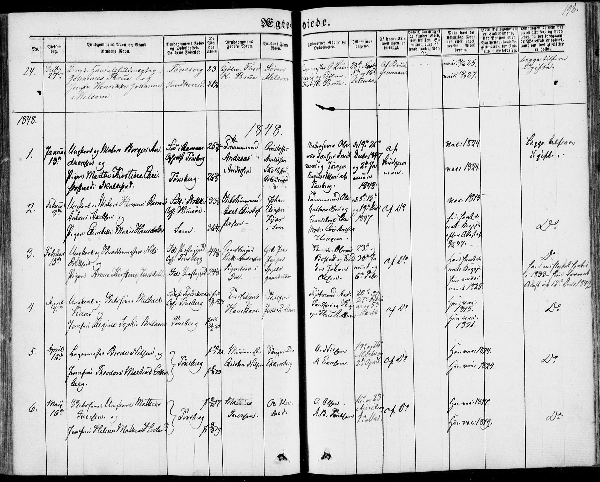 Tønsberg kirkebøker, AV/SAKO-A-330/F/Fa/L0007: Parish register (official) no. I 7, 1845-1854, p. 198