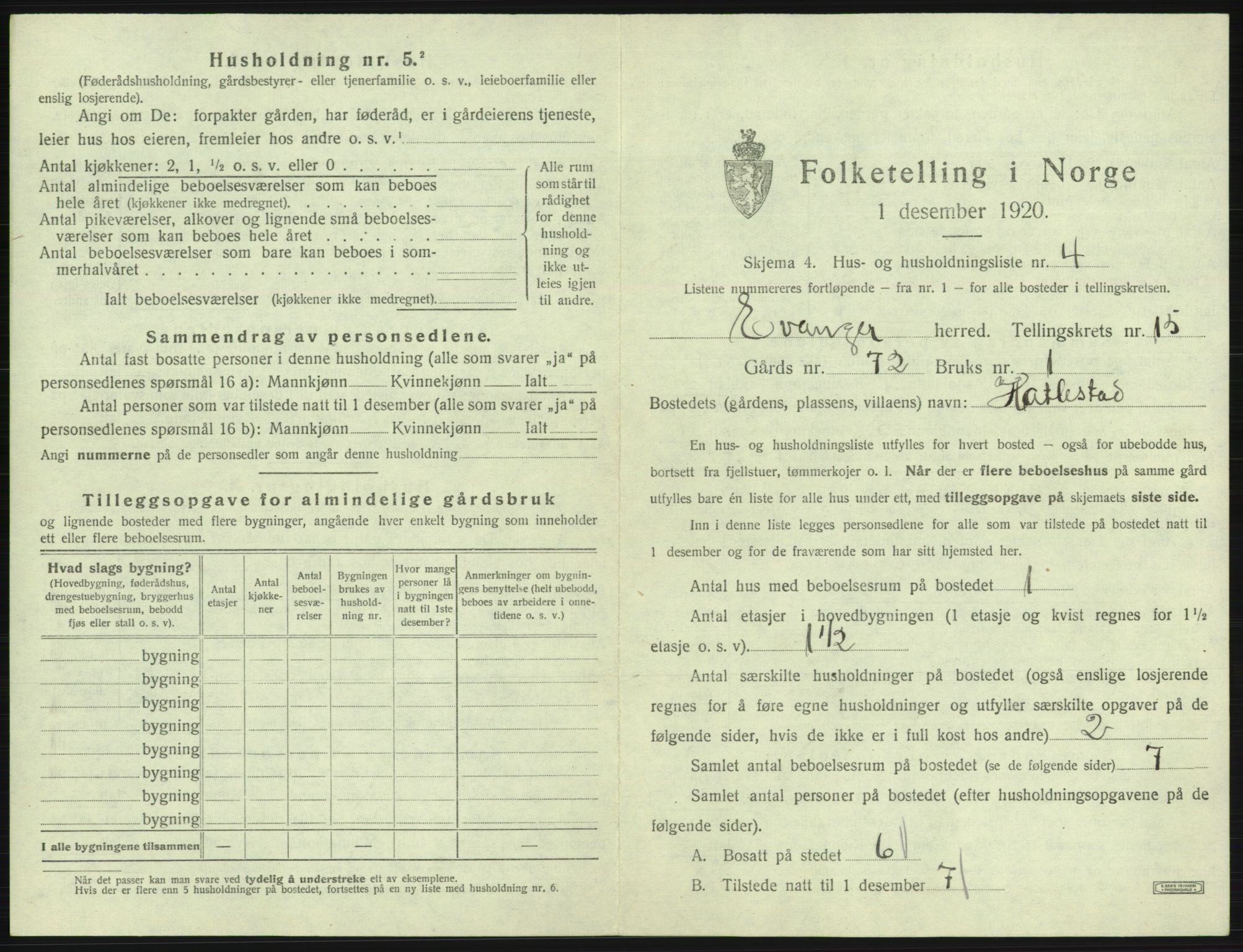 SAB, 1920 census for Evanger, 1920, p. 663