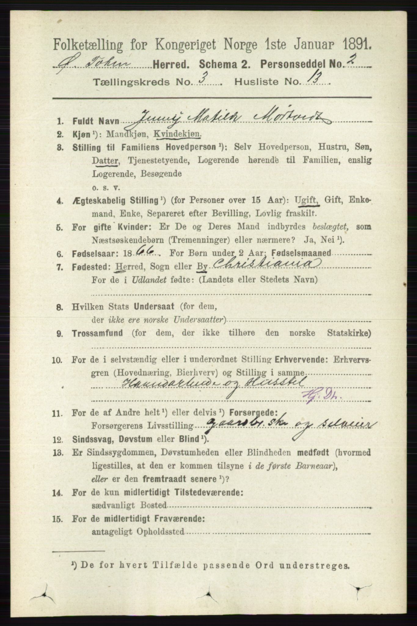 RA, 1891 census for 0528 Østre Toten, 1891, p. 1627