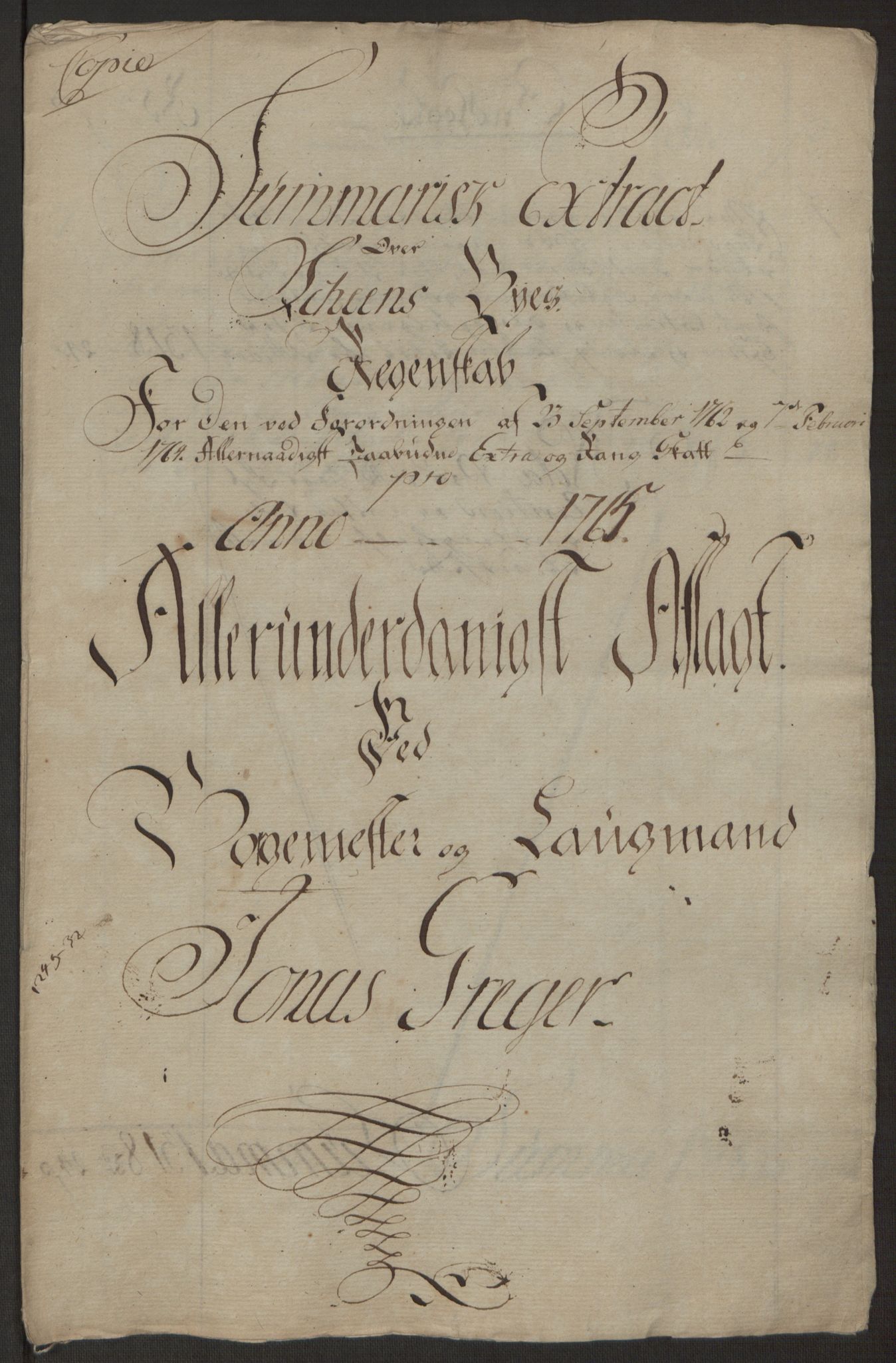 Rentekammeret inntil 1814, Reviderte regnskaper, Byregnskaper, RA/EA-4066/R/Rj/L0198/0001: [J4] Kontribusjonsregnskap / Ekstraskatt, 1762-1768, p. 320