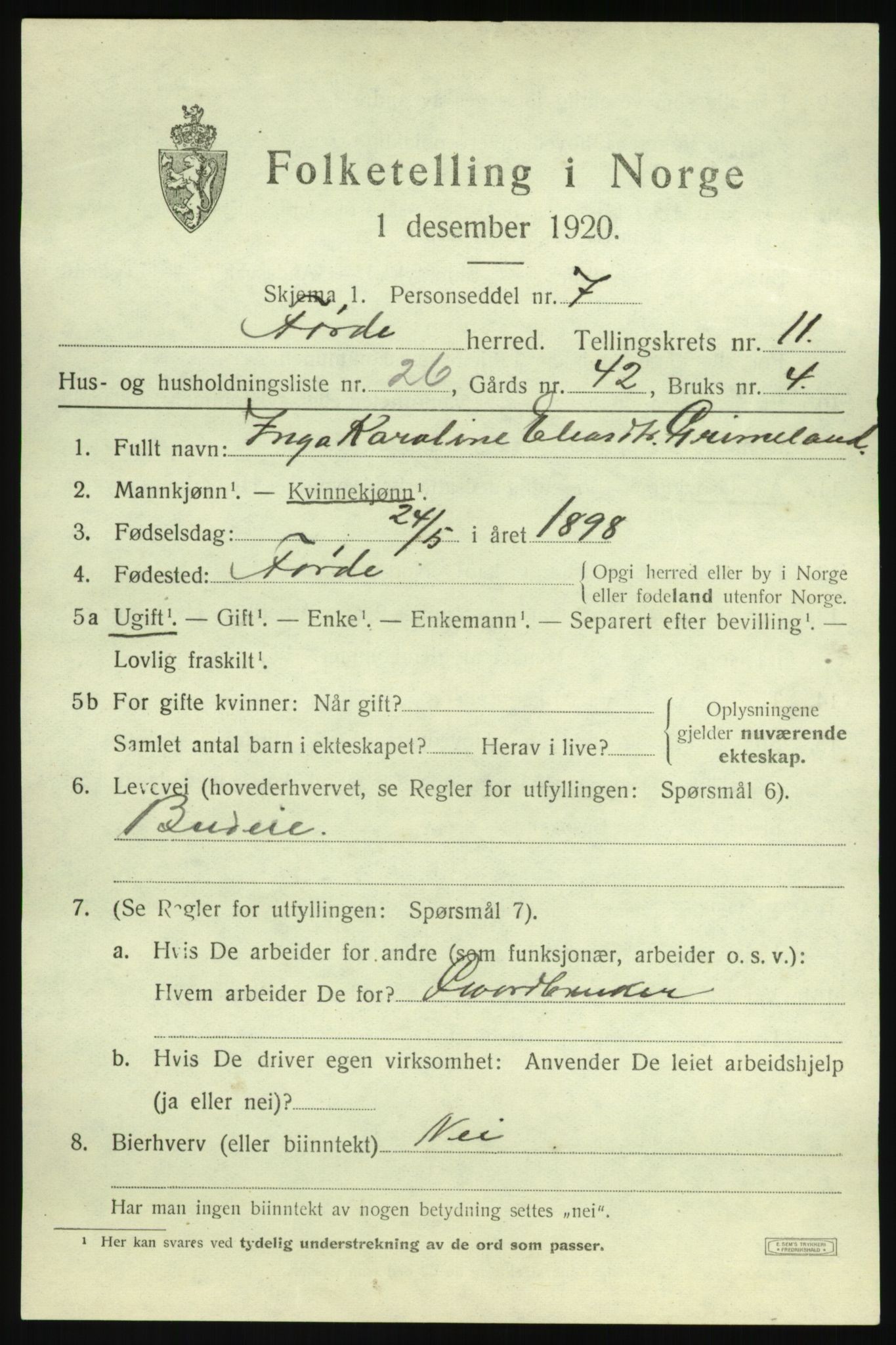 SAB, 1920 census for Førde, 1920, p. 4258