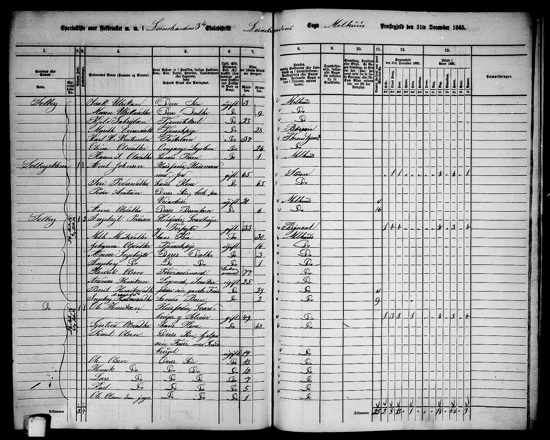 RA, 1865 census for Melhus, 1865, p. 237