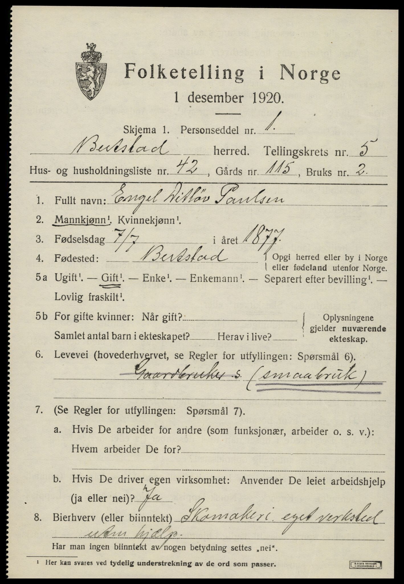 SAT, 1920 census for Beitstad, 1920, p. 4107