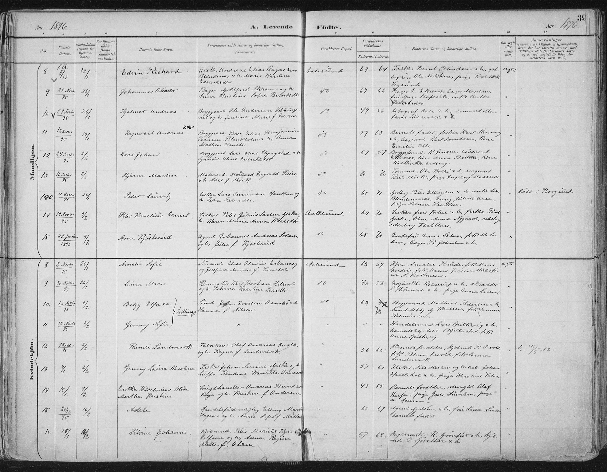 Ministerialprotokoller, klokkerbøker og fødselsregistre - Møre og Romsdal, SAT/A-1454/529/L0456: Parish register (official) no. 529A06, 1894-1906, p. 39
