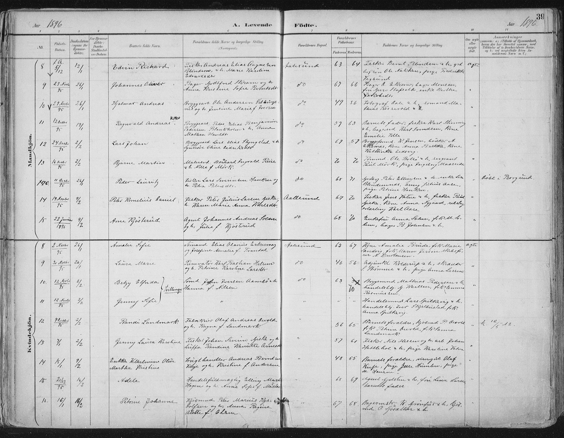 Ministerialprotokoller, klokkerbøker og fødselsregistre - Møre og Romsdal, AV/SAT-A-1454/529/L0456: Parish register (official) no. 529A06, 1894-1906, p. 39