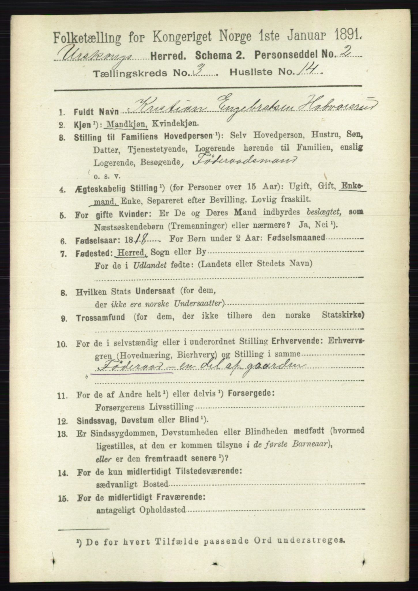 RA, 1891 census for 0224 Aurskog, 1891, p. 590