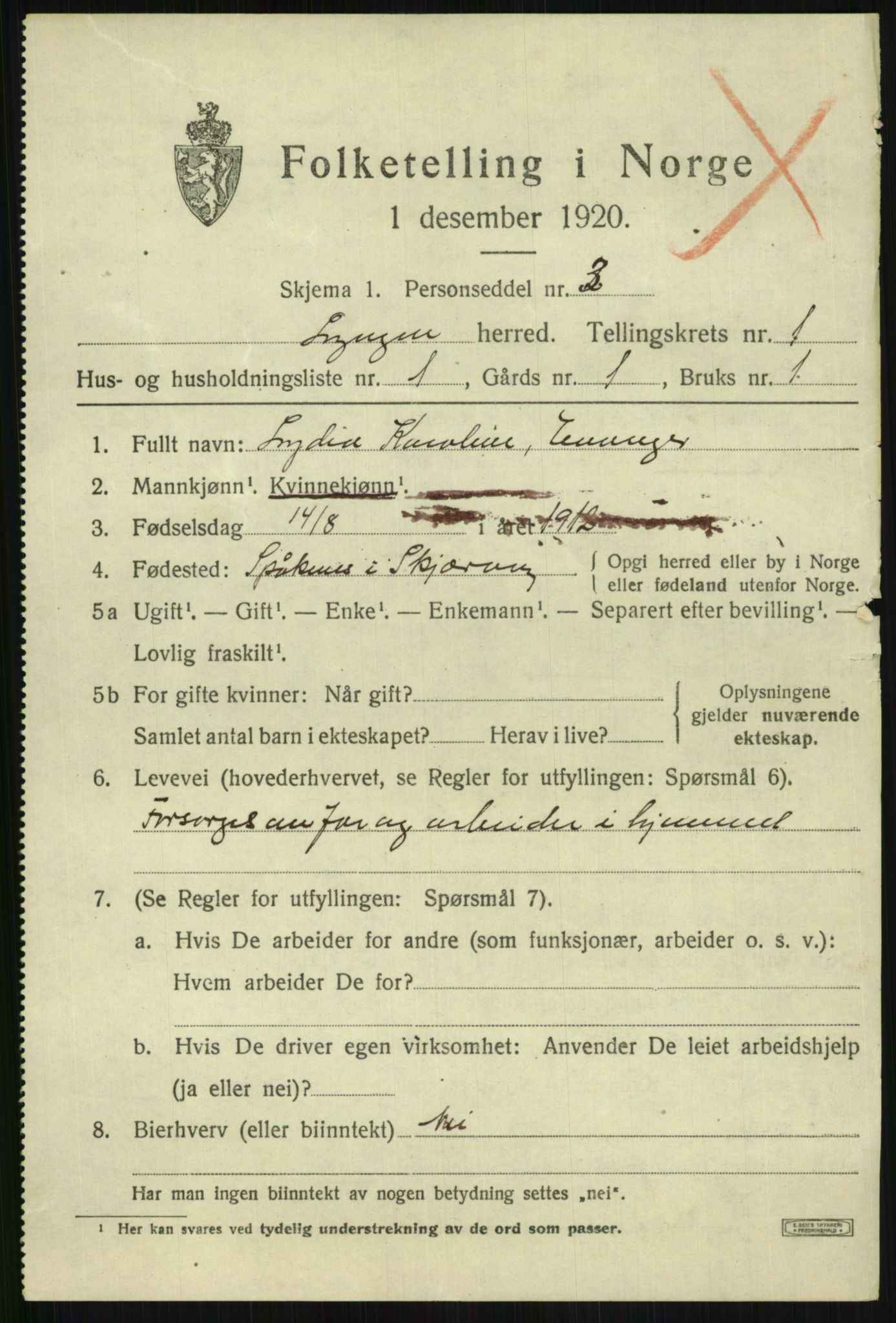 SATØ, 1920 census for Lyngen, 1920, p. 1904