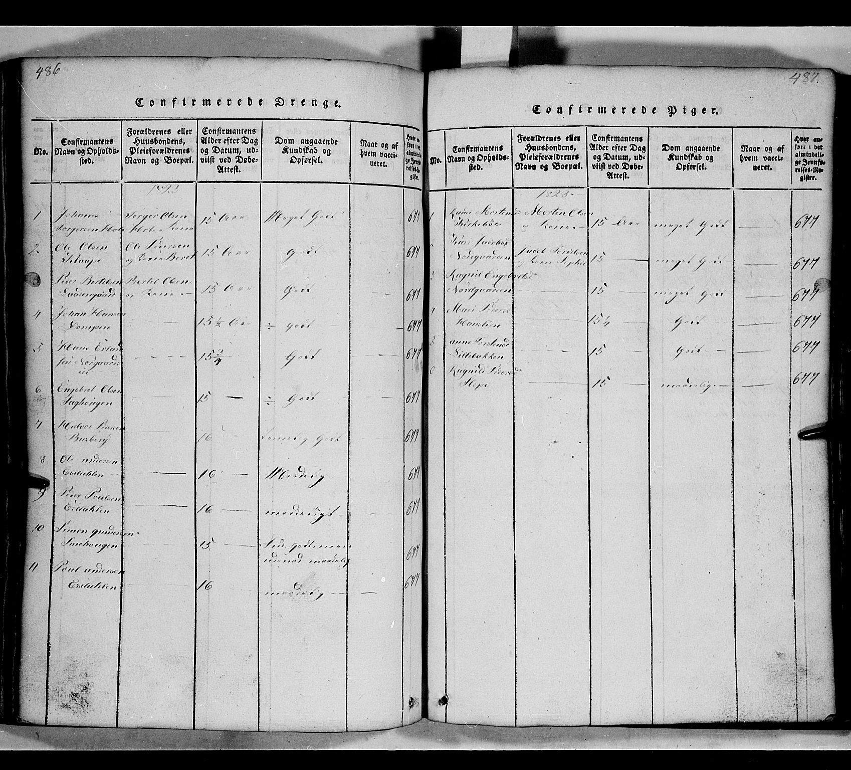 Gausdal prestekontor, AV/SAH-PREST-090/H/Ha/Hab/L0002: Parish register (copy) no. 2, 1818-1874, p. 486-487