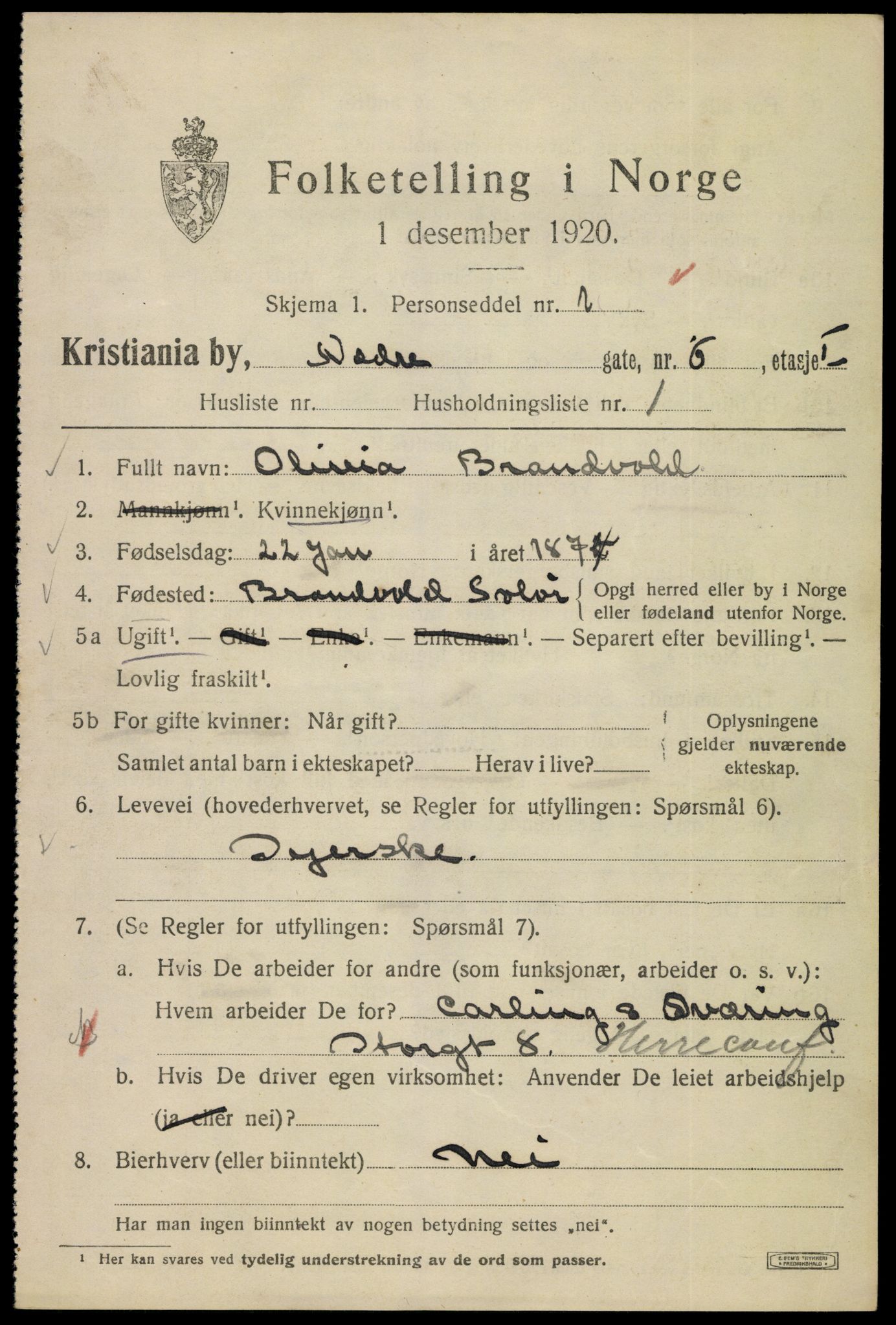 SAO, 1920 census for Kristiania, 1920, p. 410887