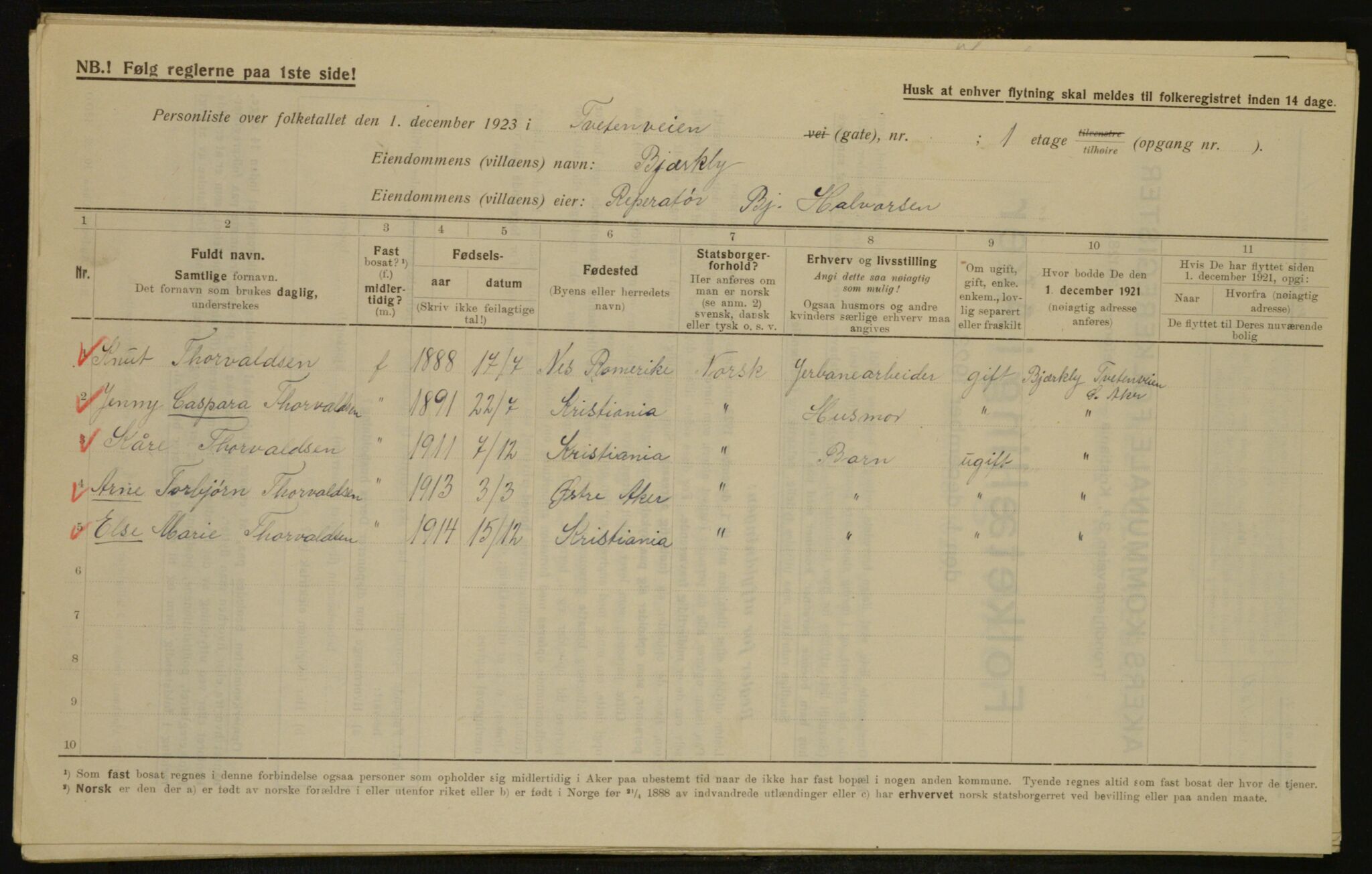 , Municipal Census 1923 for Aker, 1923, p. 34164