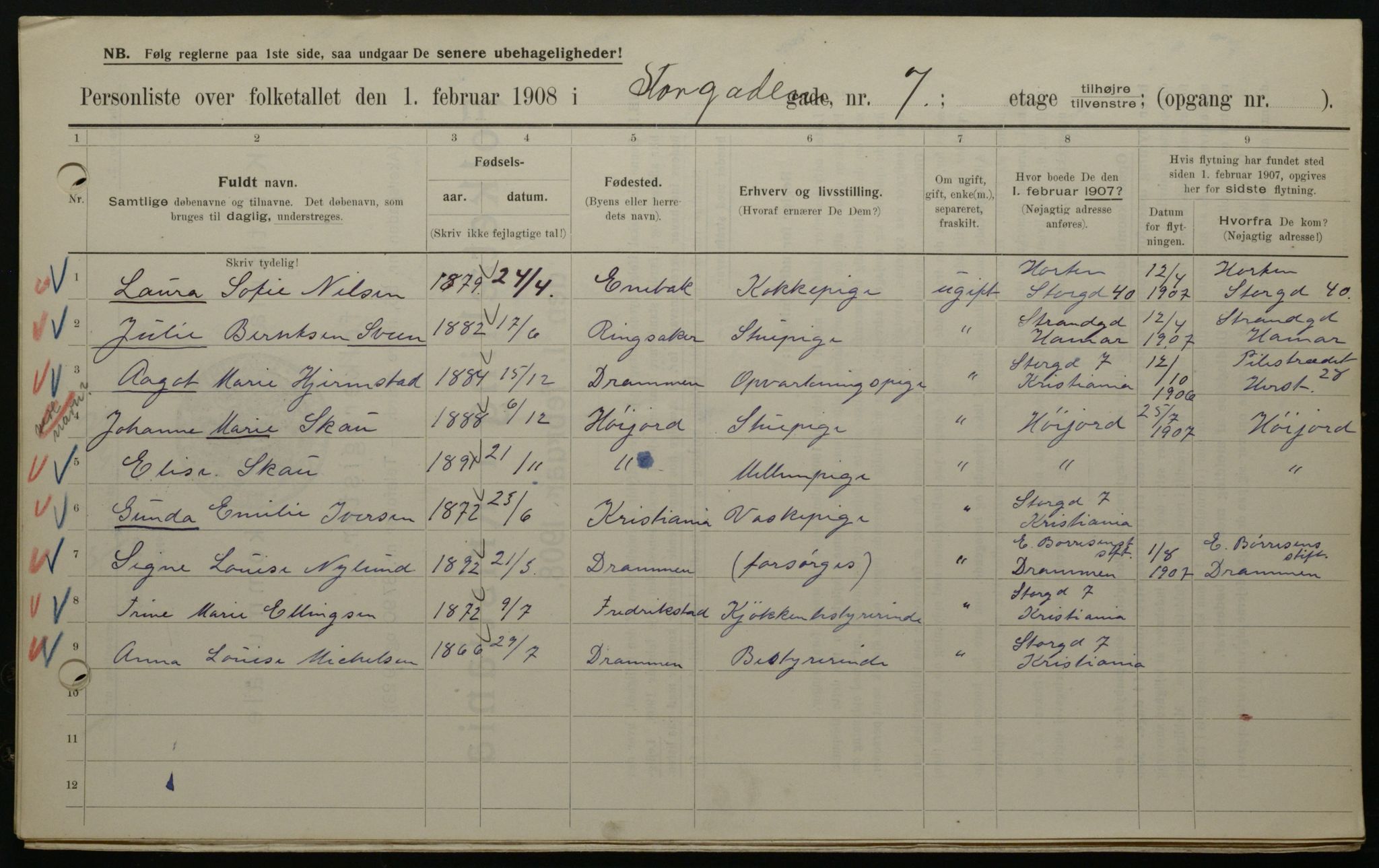 OBA, Municipal Census 1908 for Kristiania, 1908, p. 92495