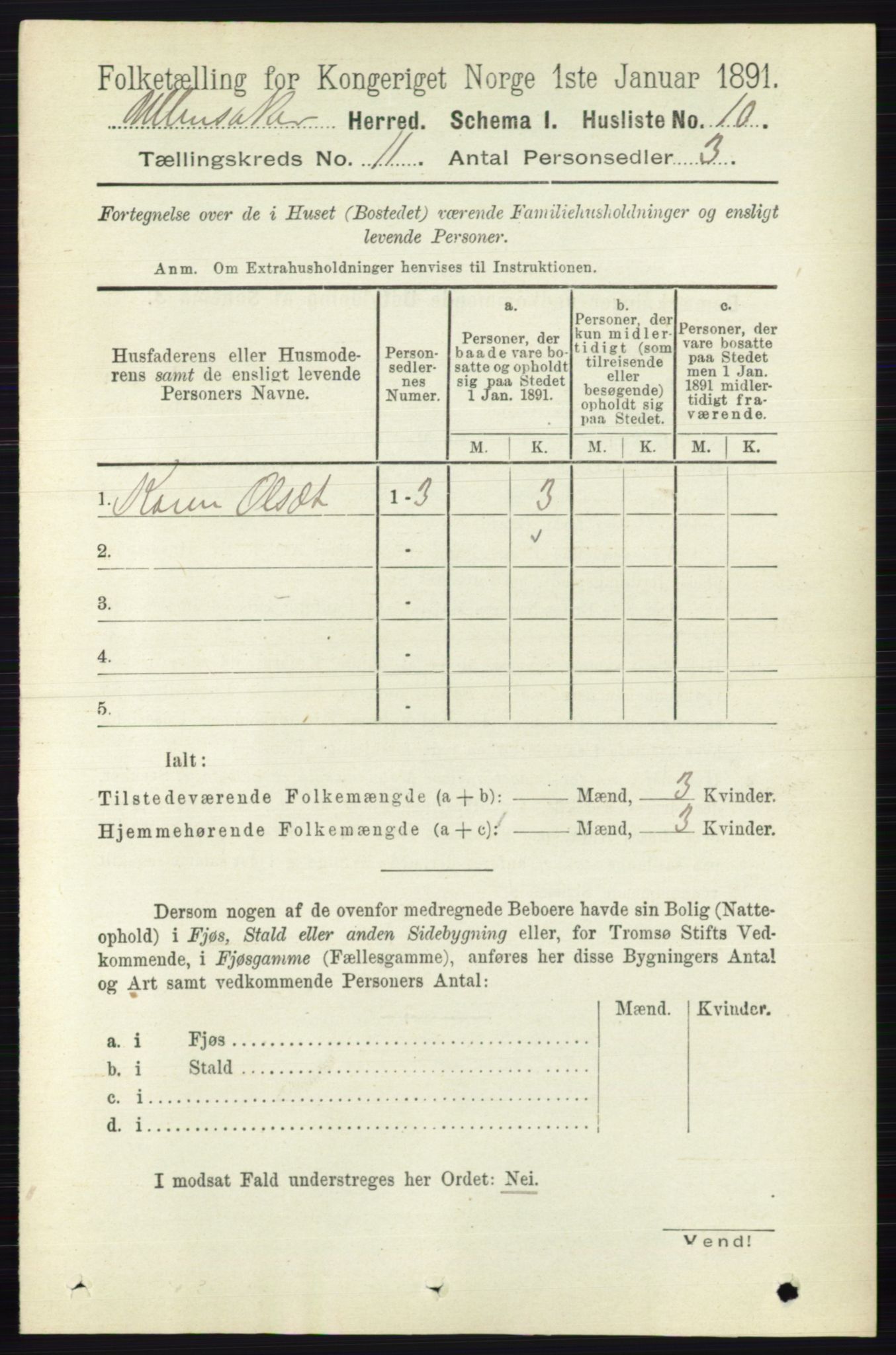 RA, 1891 census for 0235 Ullensaker, 1891, p. 4819