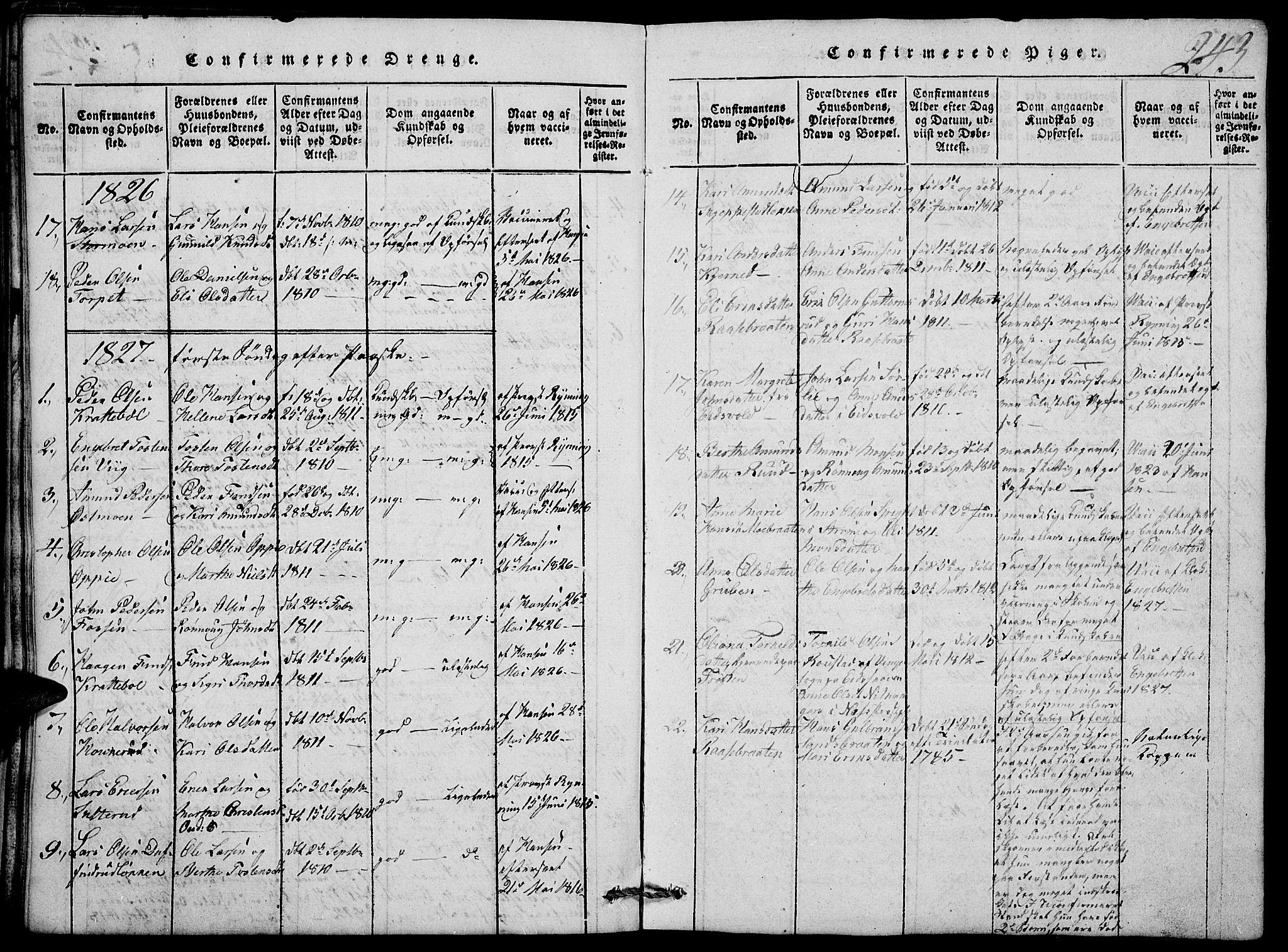 Nord-Odal prestekontor, AV/SAH-PREST-032/H/Ha/Hab/L0001: Parish register (copy) no. 1, 1819-1838, p. 243