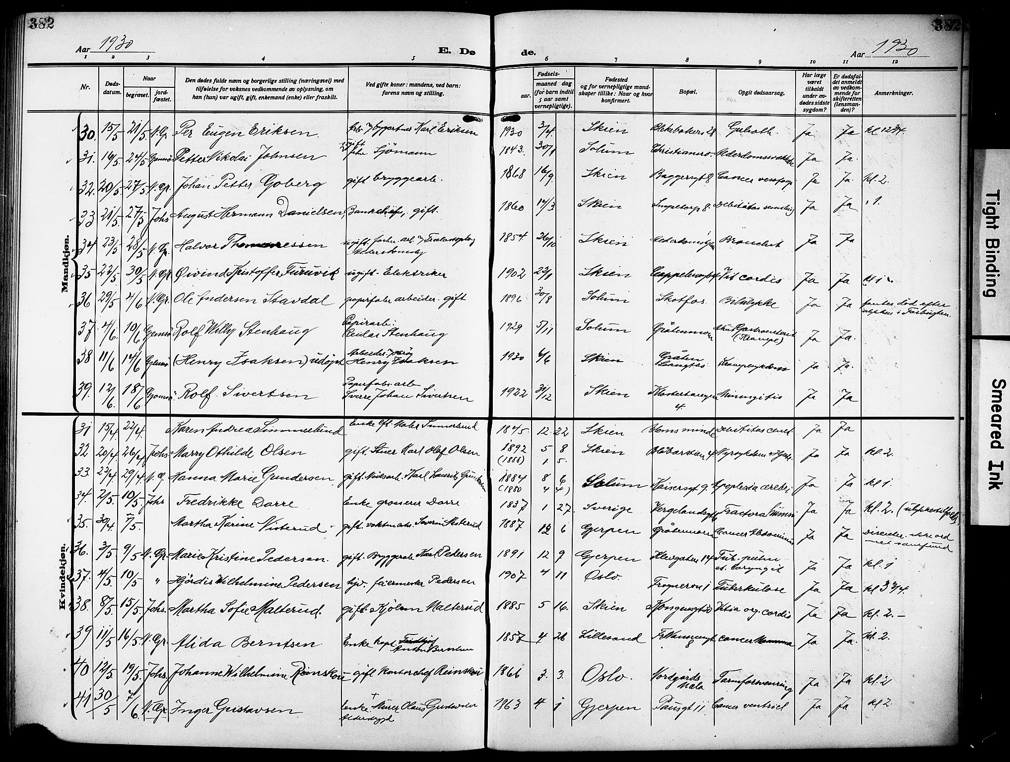 Skien kirkebøker, AV/SAKO-A-302/G/Ga/L0010: Parish register (copy) no. 10, 1920-1931, p. 382