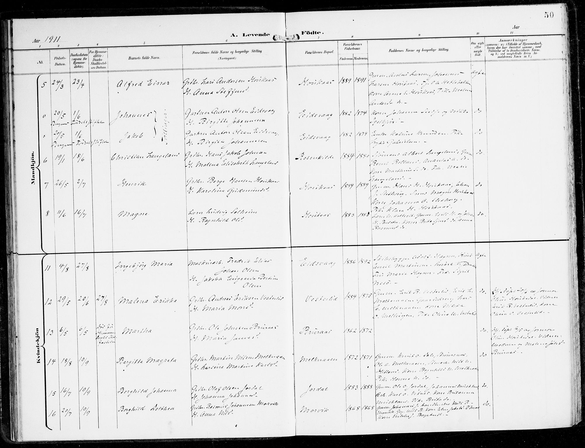 Hamre sokneprestembete, SAB/A-75501/H/Ha/Haa/Haad/L0002: Parish register (official) no. D 2, 1899-1916, p. 50