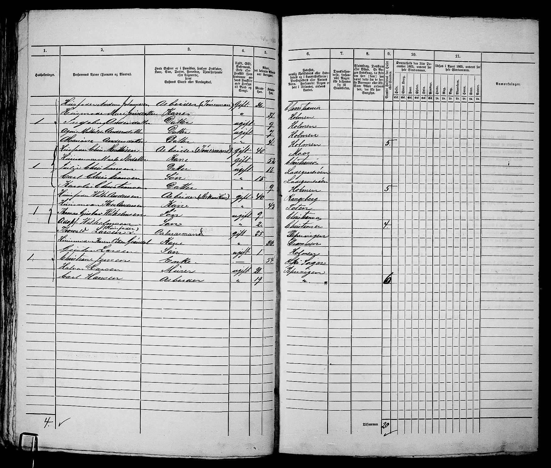 RA, 1865 census for Kristiania, 1865, p. 2888