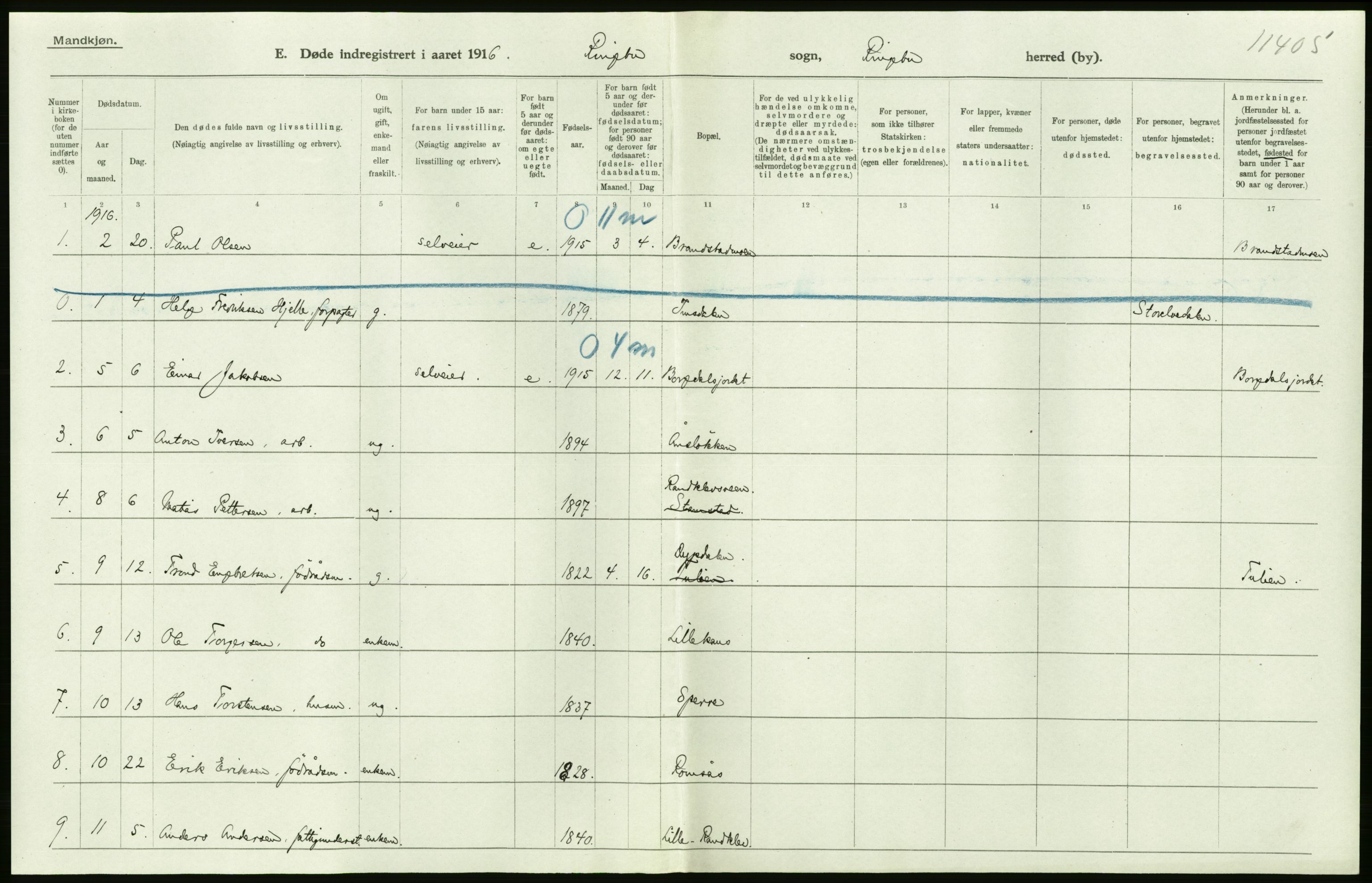 Statistisk sentralbyrå, Sosiodemografiske emner, Befolkning, AV/RA-S-2228/D/Df/Dfb/Dfbf/L0016: Kristians amt: Døde. Bygder og byer., 1916, p. 56