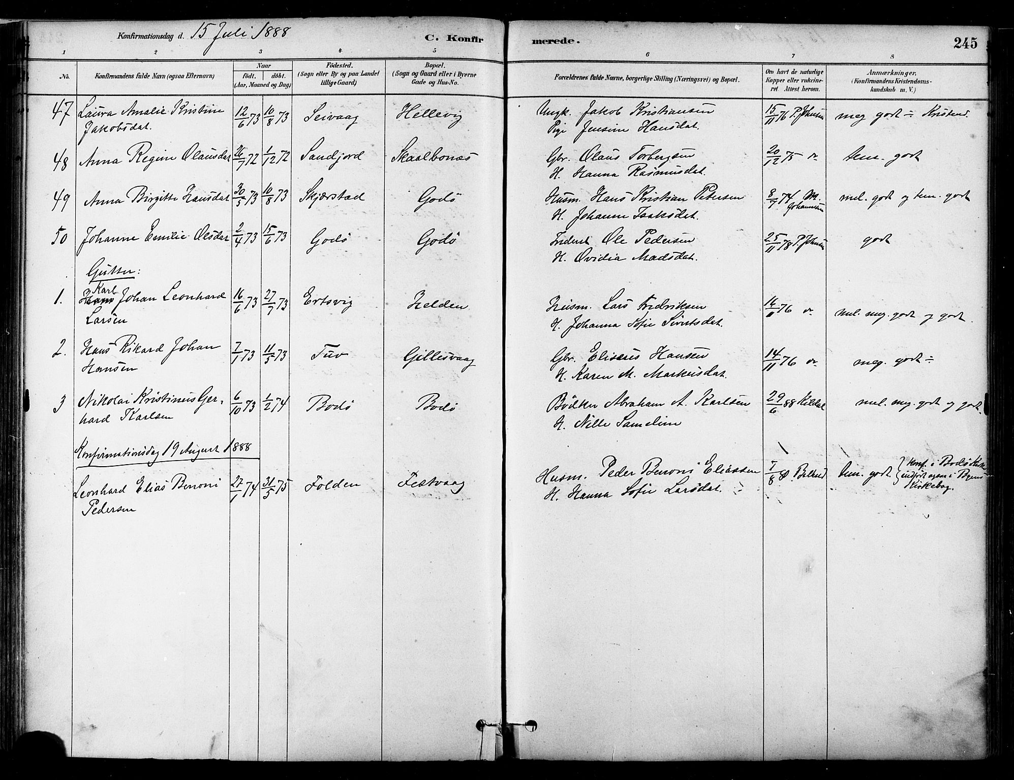 Ministerialprotokoller, klokkerbøker og fødselsregistre - Nordland, AV/SAT-A-1459/802/L0054: Parish register (official) no. 802A01, 1879-1893, p. 245