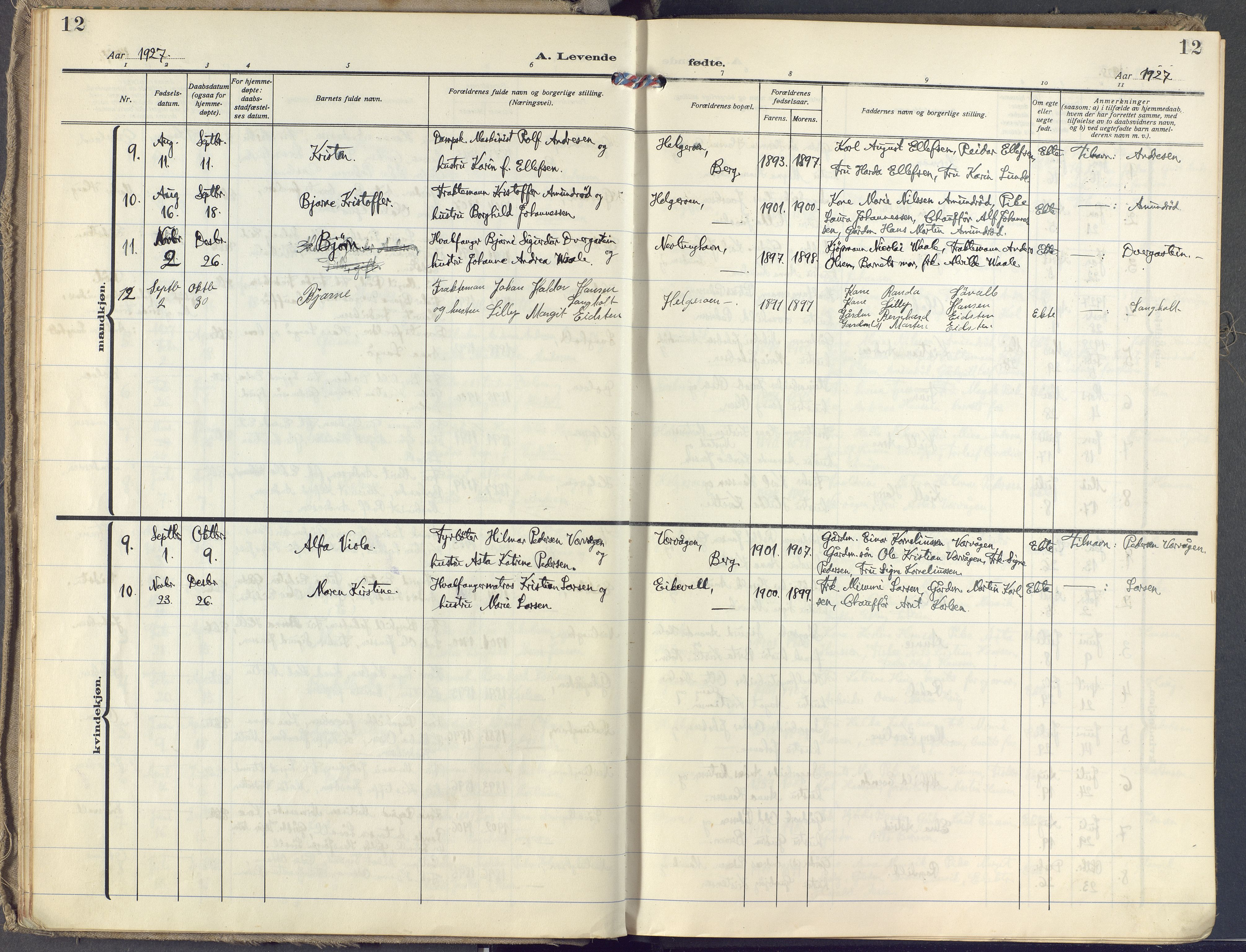 Brunlanes kirkebøker, SAKO/A-342/F/Fb/L0004: Parish register (official) no. II 4, 1923-1940, p. 12