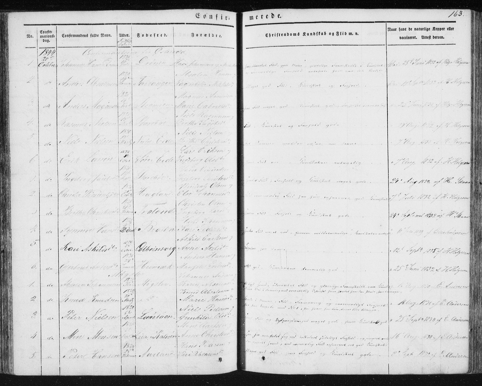 Sund sokneprestembete, AV/SAB-A-99930: Parish register (official) no. A 13, 1835-1849, p. 163