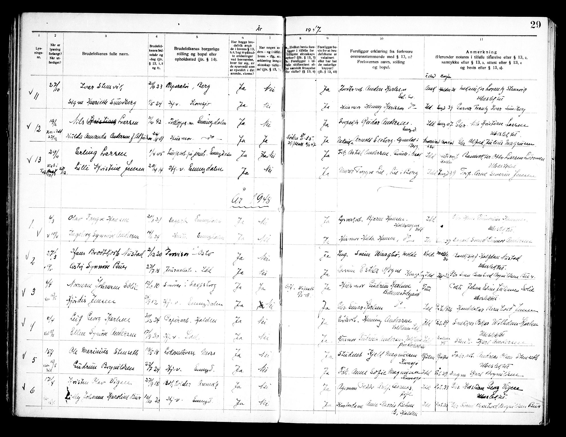 Idd prestekontor Kirkebøker, AV/SAO-A-10911/H/Hb/L0001: Banns register no. II 1, 1919-1972, p. 29