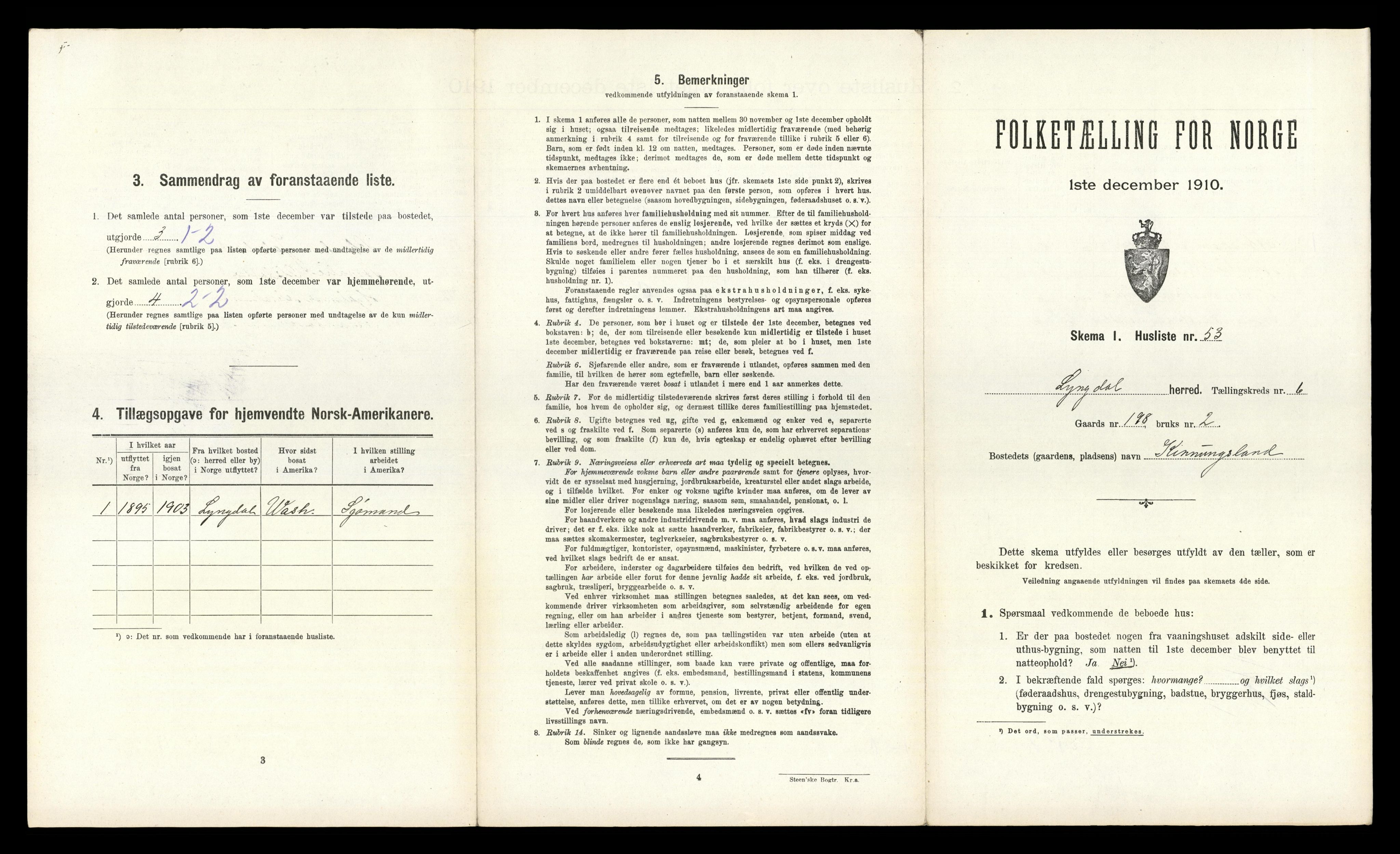 RA, 1910 census for Lyngdal, 1910, p. 850