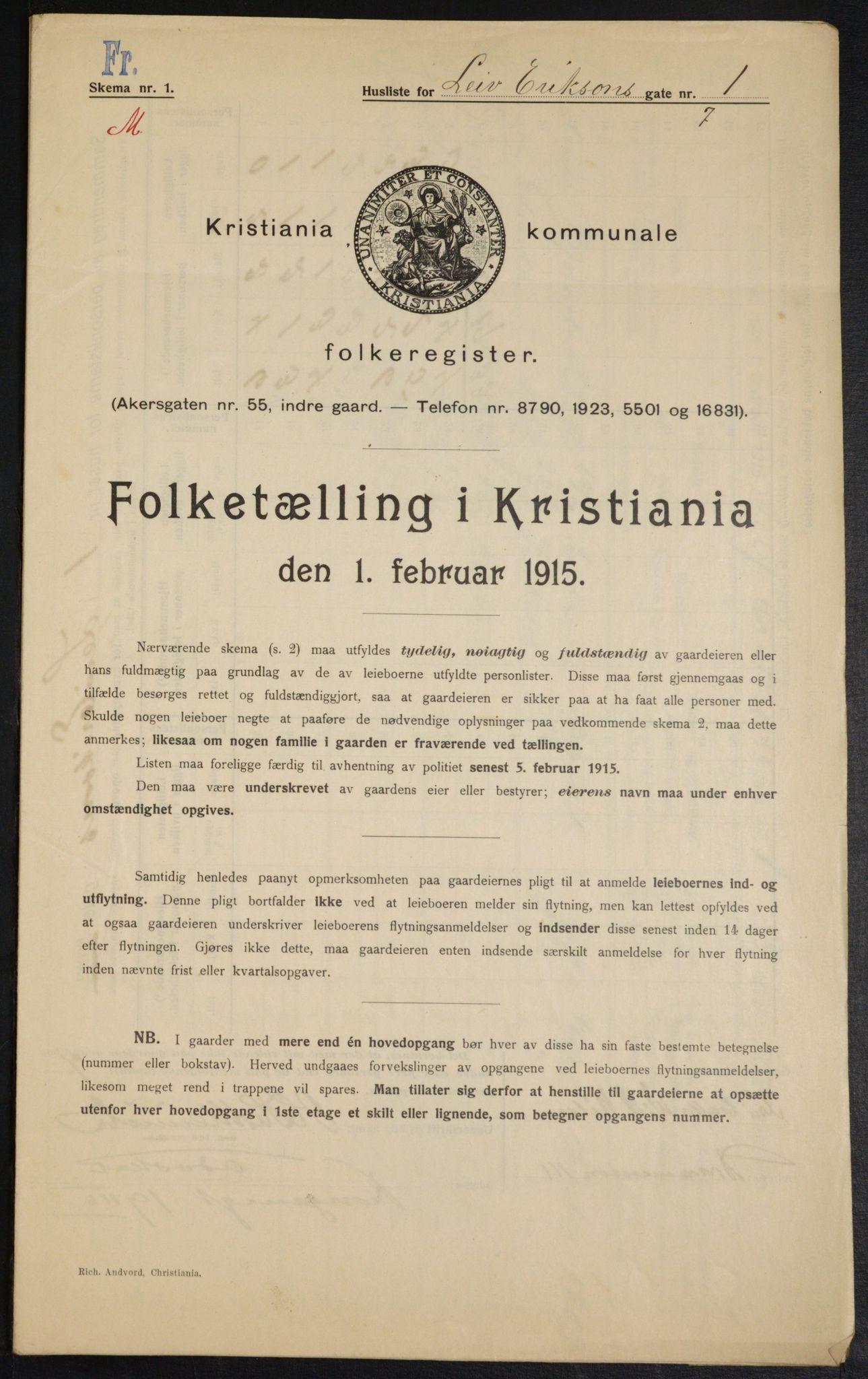 OBA, Municipal Census 1915 for Kristiania, 1915, p. 56913