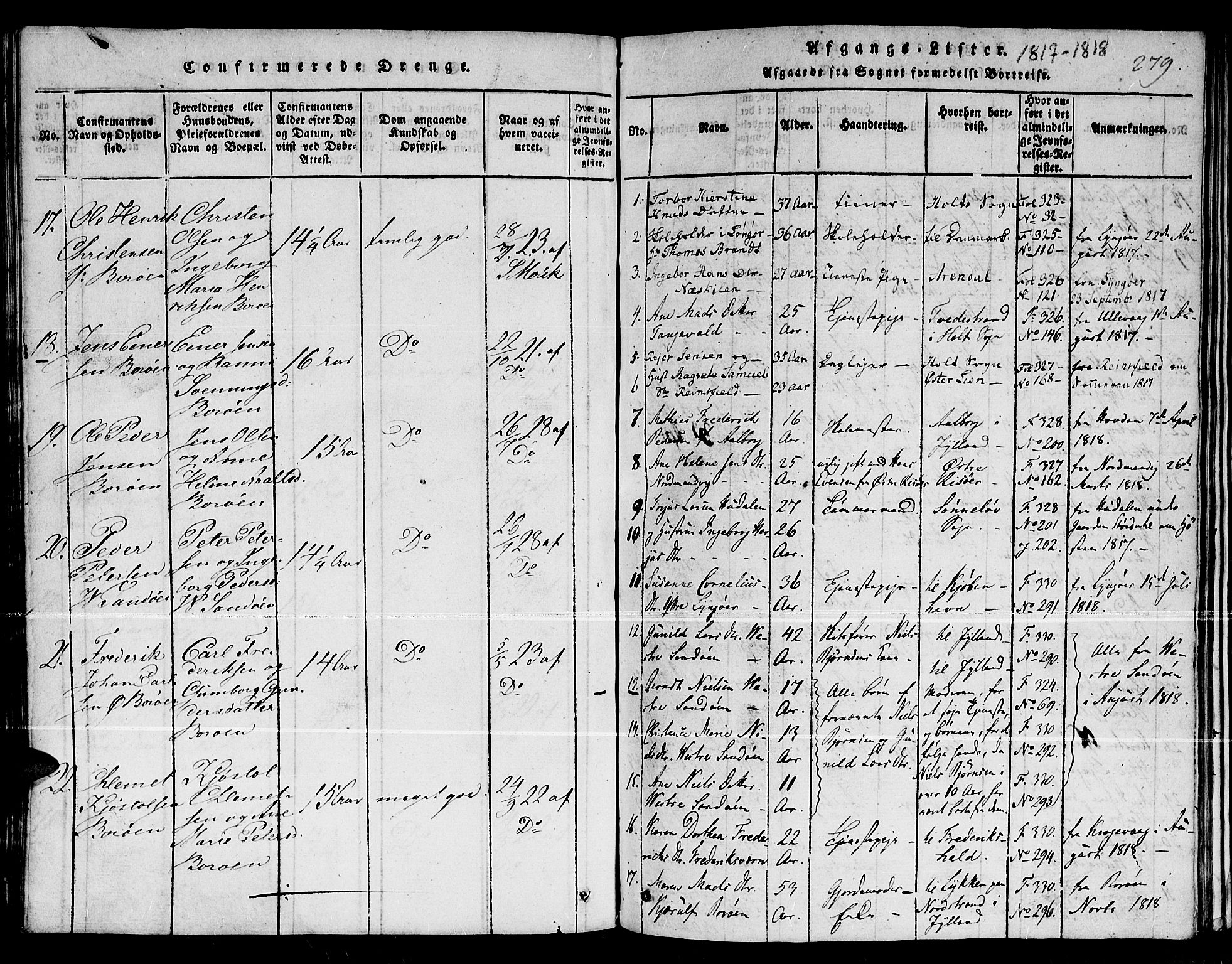 Dypvåg sokneprestkontor, SAK/1111-0007/F/Fb/Fba/L0009: Parish register (copy) no. B 9, 1816-1842, p. 279