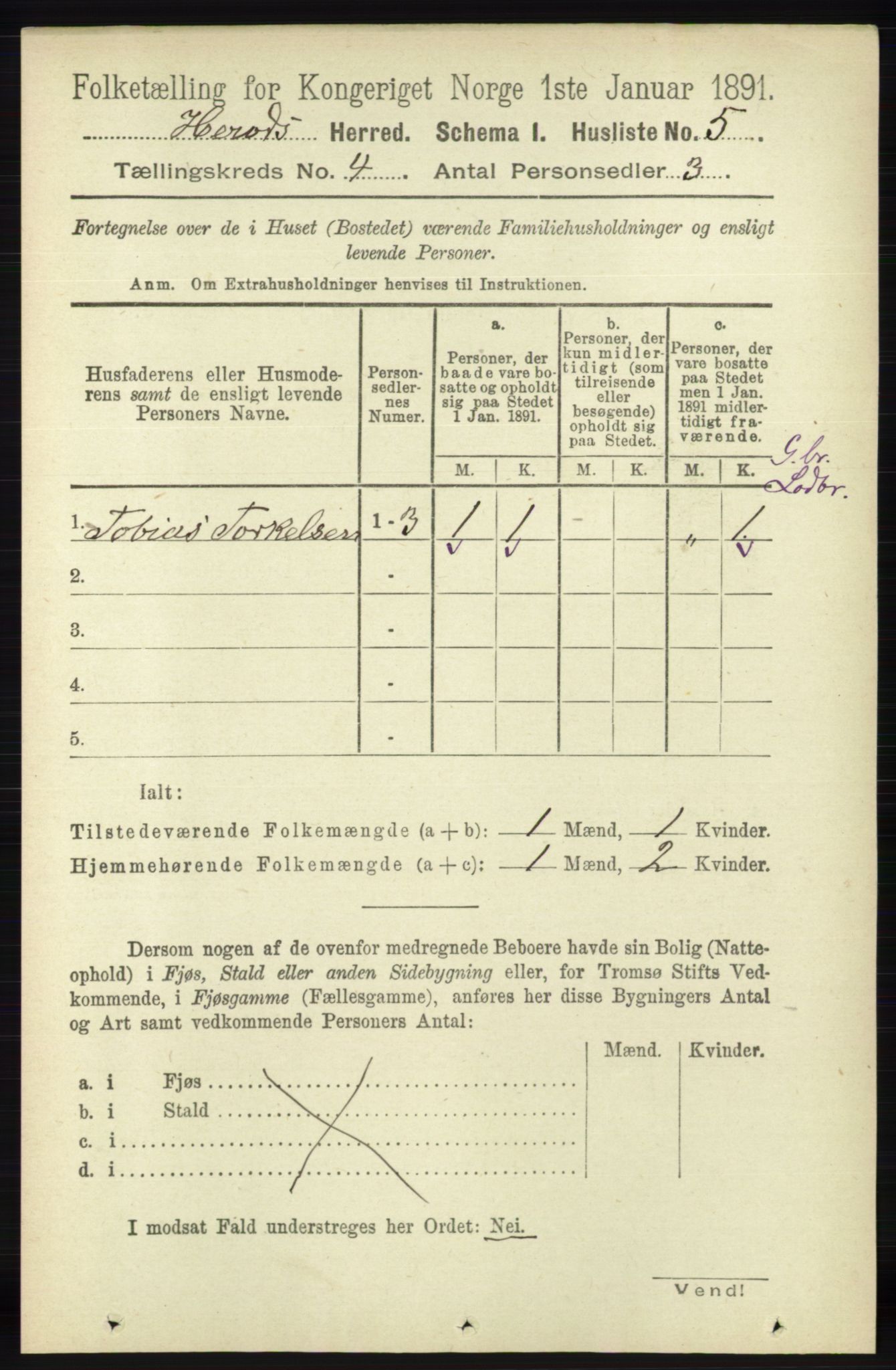 RA, 1891 census for 1039 Herad, 1891, p. 1349