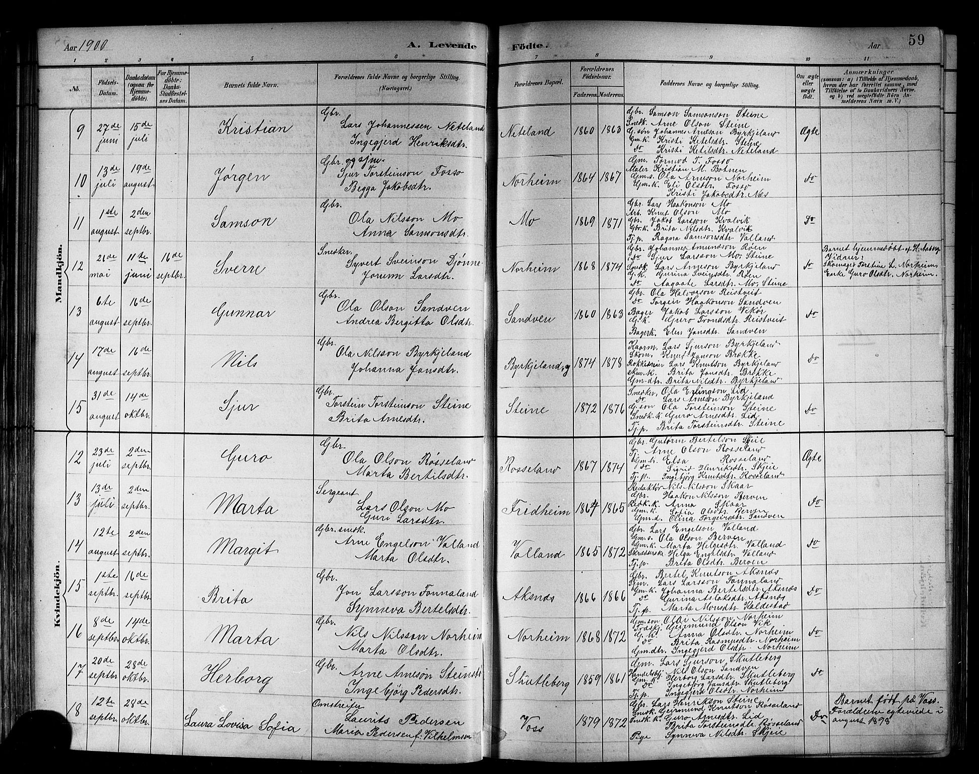Kvam sokneprestembete, SAB/A-76201/H/Hab: Parish register (copy) no. B 3, 1884-1916, p. 59