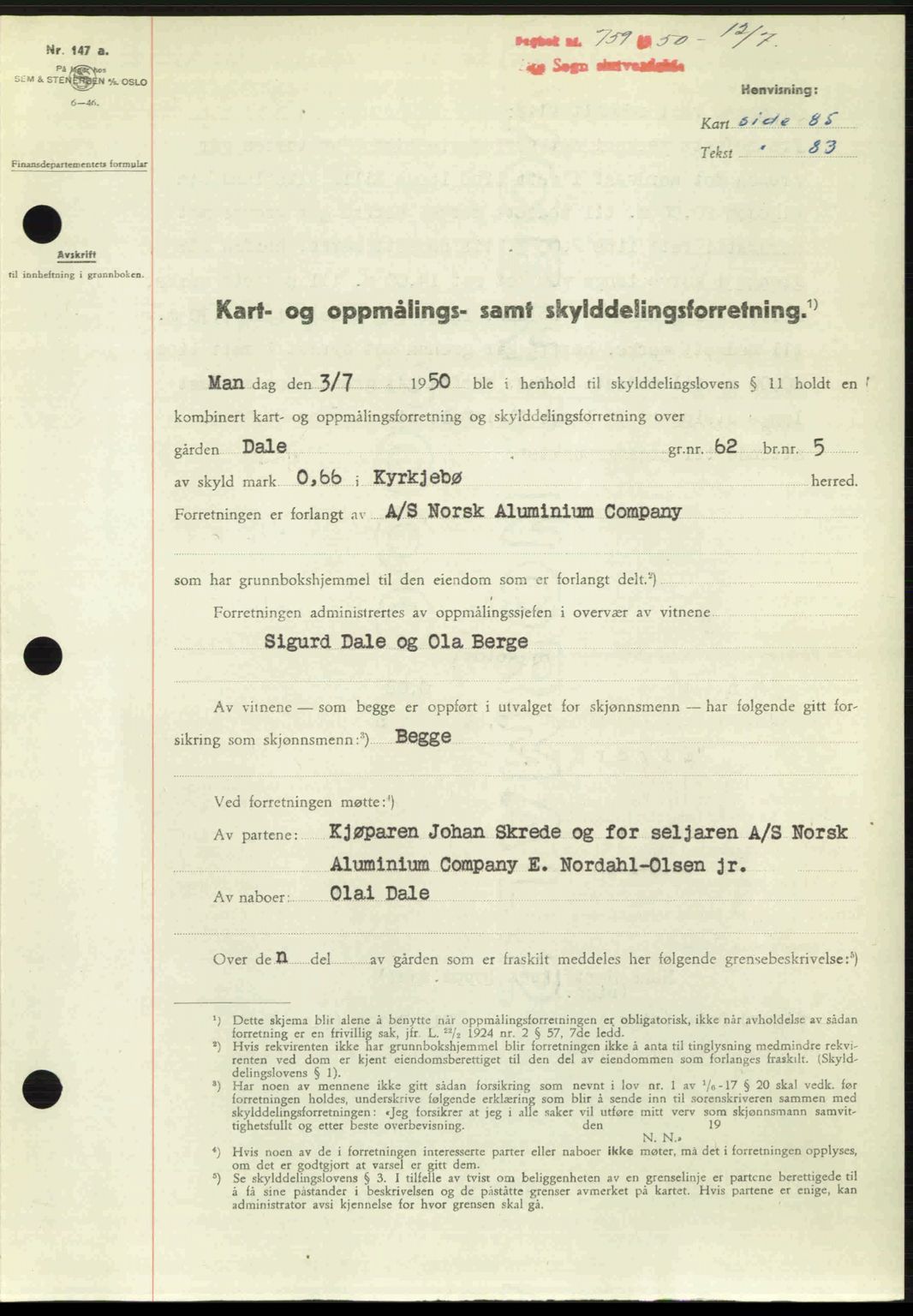 Ytre Sogn tingrett, SAB/A-2601/1/G/Gbb/L0009: Mortgage book no. A6 - A7 (B4), 1950-1950, Diary no: : 759/1950