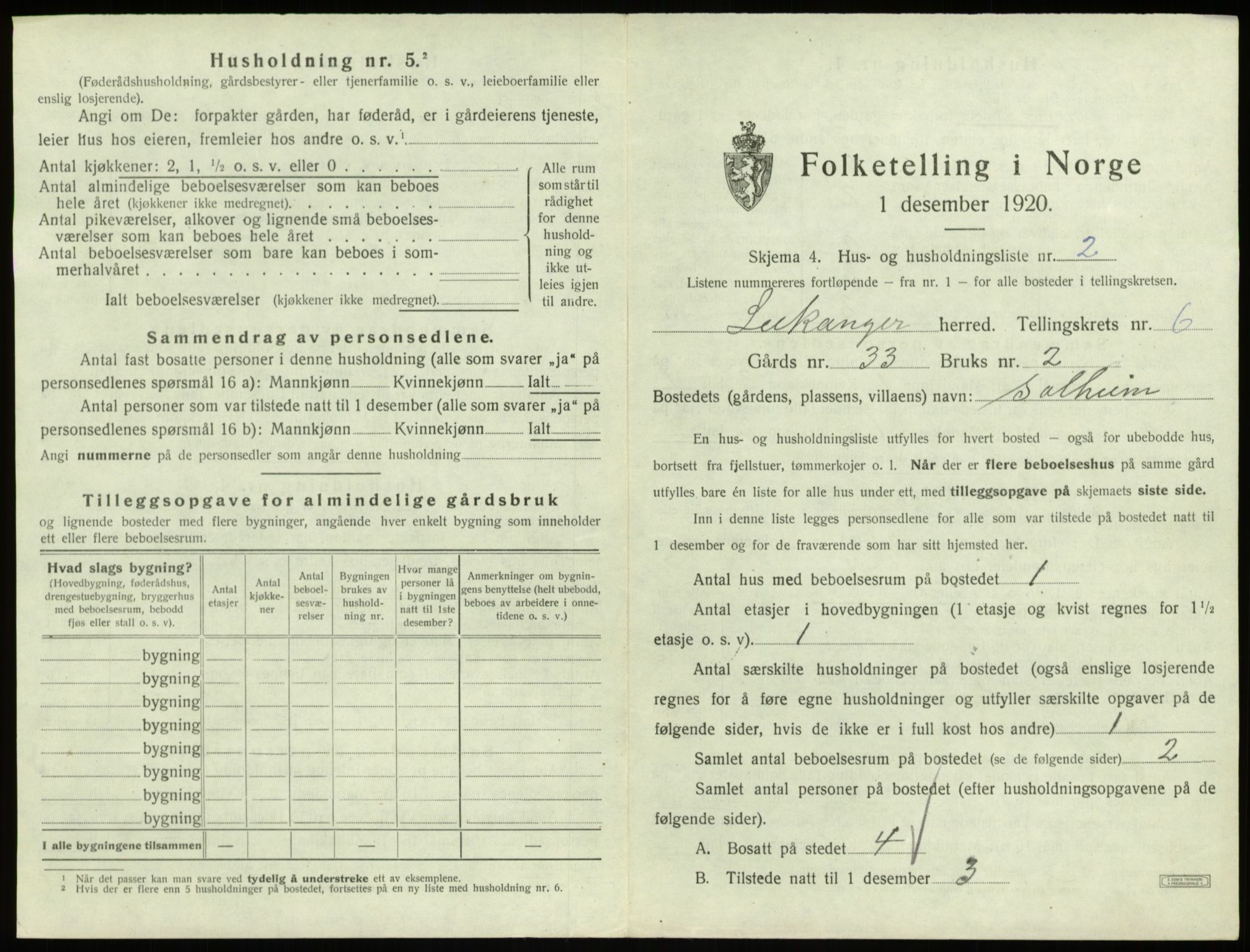 SAB, 1920 census for Leikanger, 1920, p. 561