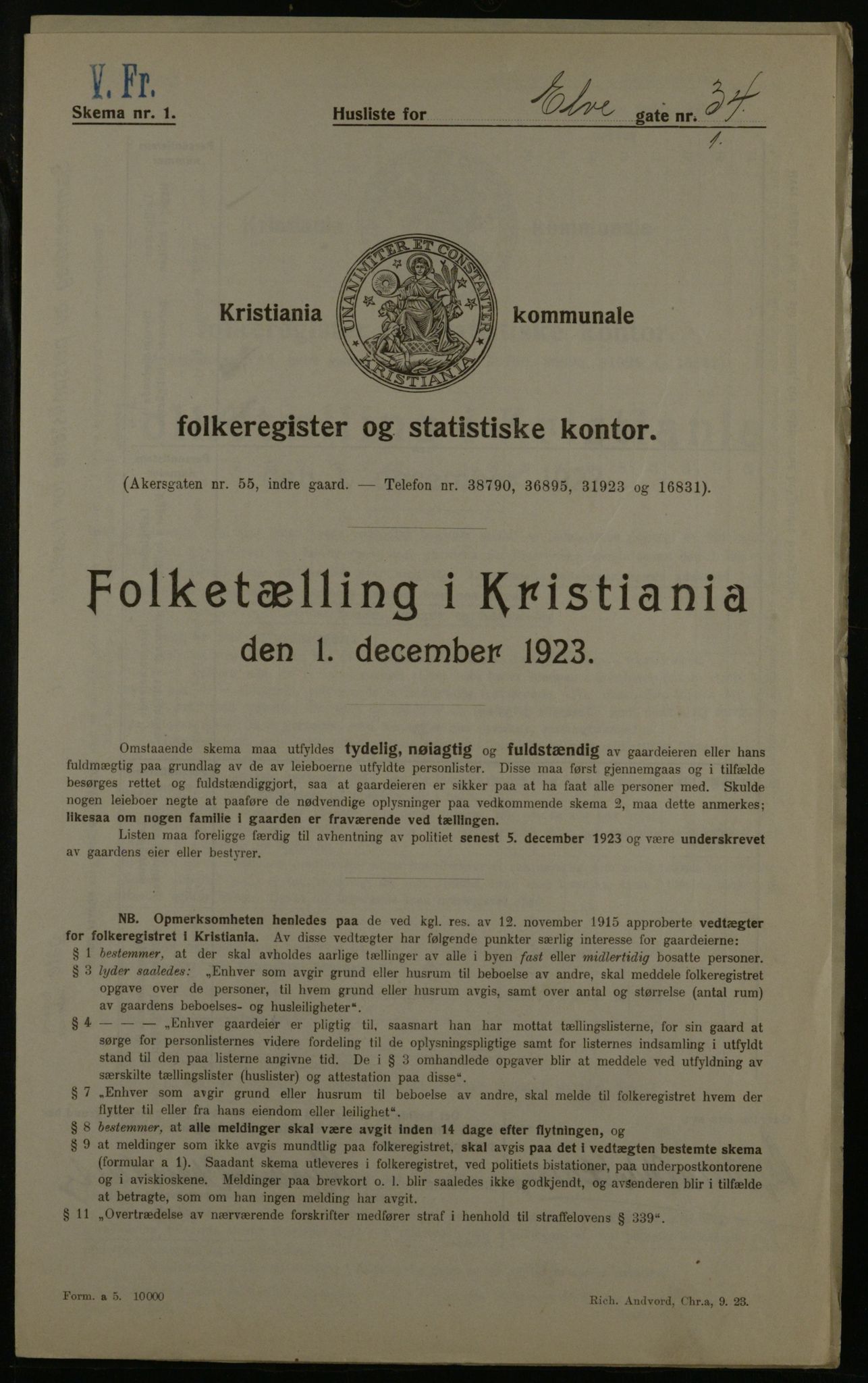 OBA, Municipal Census 1923 for Kristiania, 1923, p. 23354