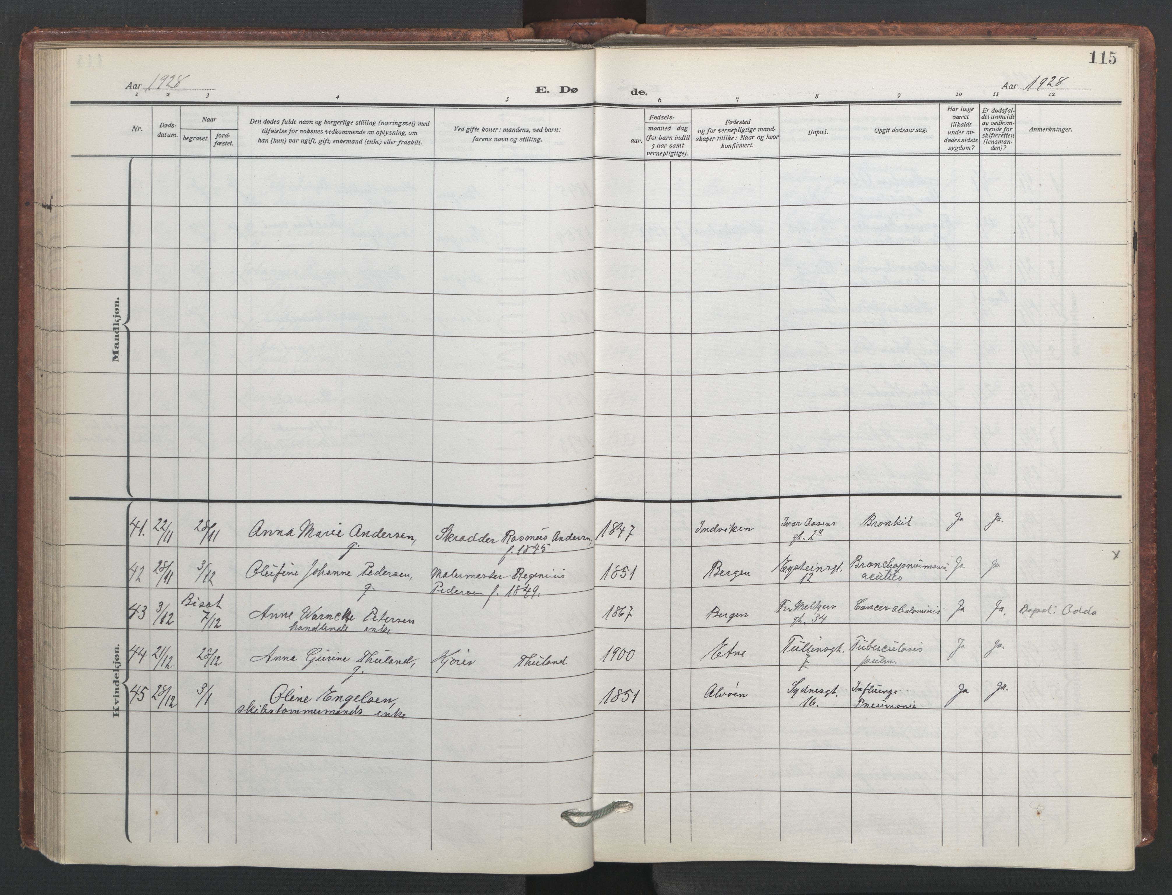 Johanneskirken sokneprestembete, SAB/A-76001/H/Hab: Parish register (copy) no. D 2, 1916-1950, p. 114b-115a