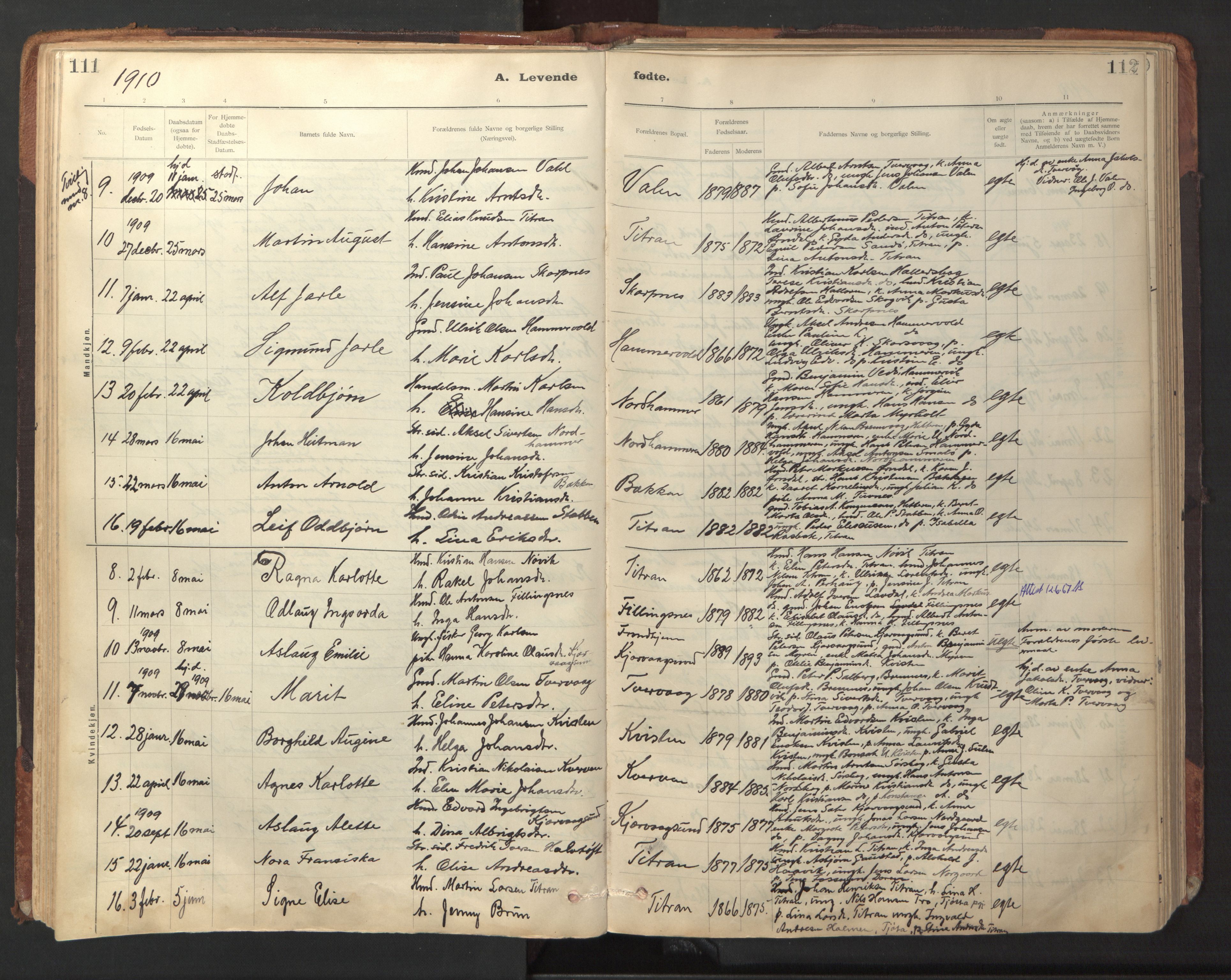 Ministerialprotokoller, klokkerbøker og fødselsregistre - Sør-Trøndelag, SAT/A-1456/641/L0596: Parish register (official) no. 641A02, 1898-1915, p. 111-112