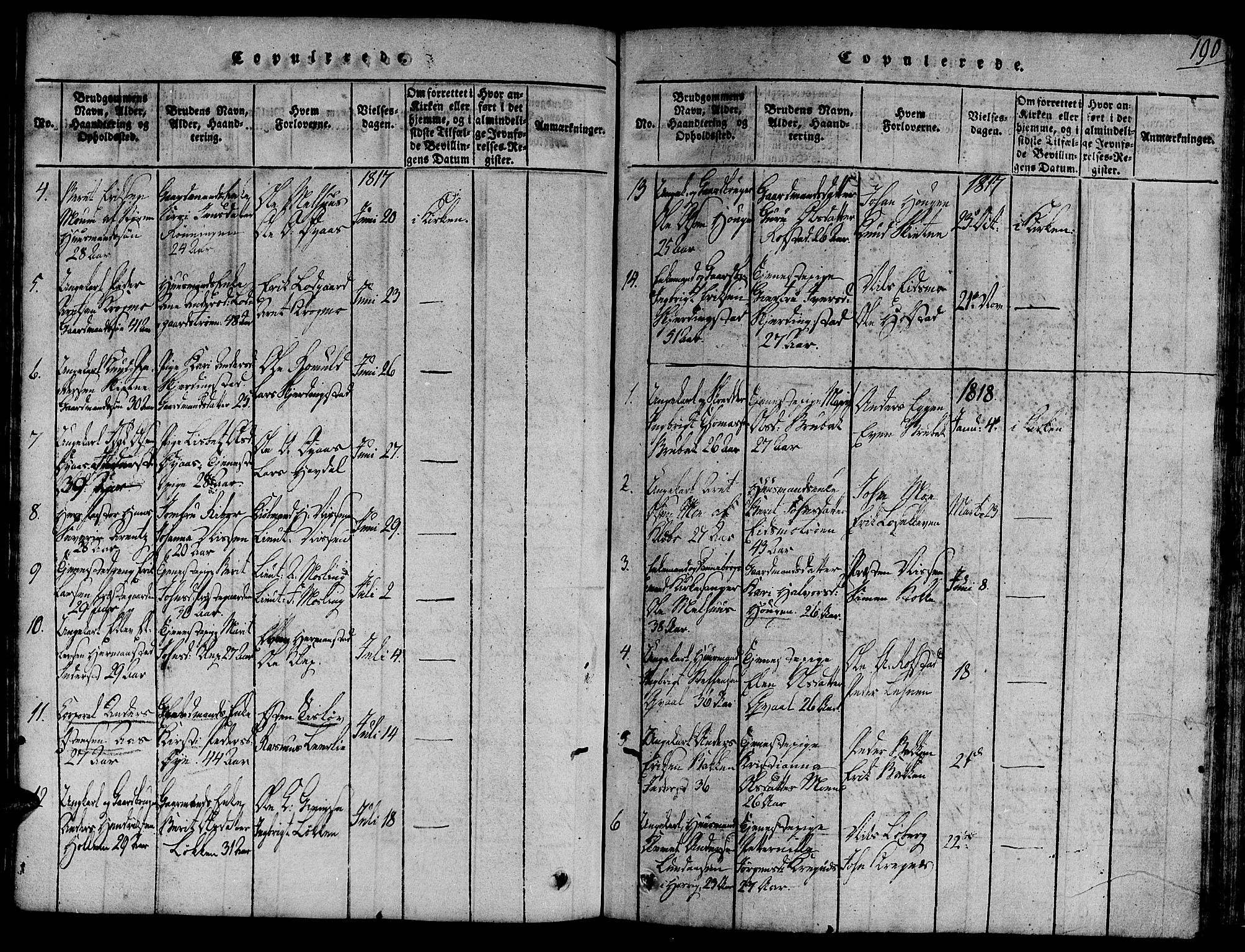 Ministerialprotokoller, klokkerbøker og fødselsregistre - Sør-Trøndelag, SAT/A-1456/691/L1065: Parish register (official) no. 691A03 /1, 1816-1826, p. 190