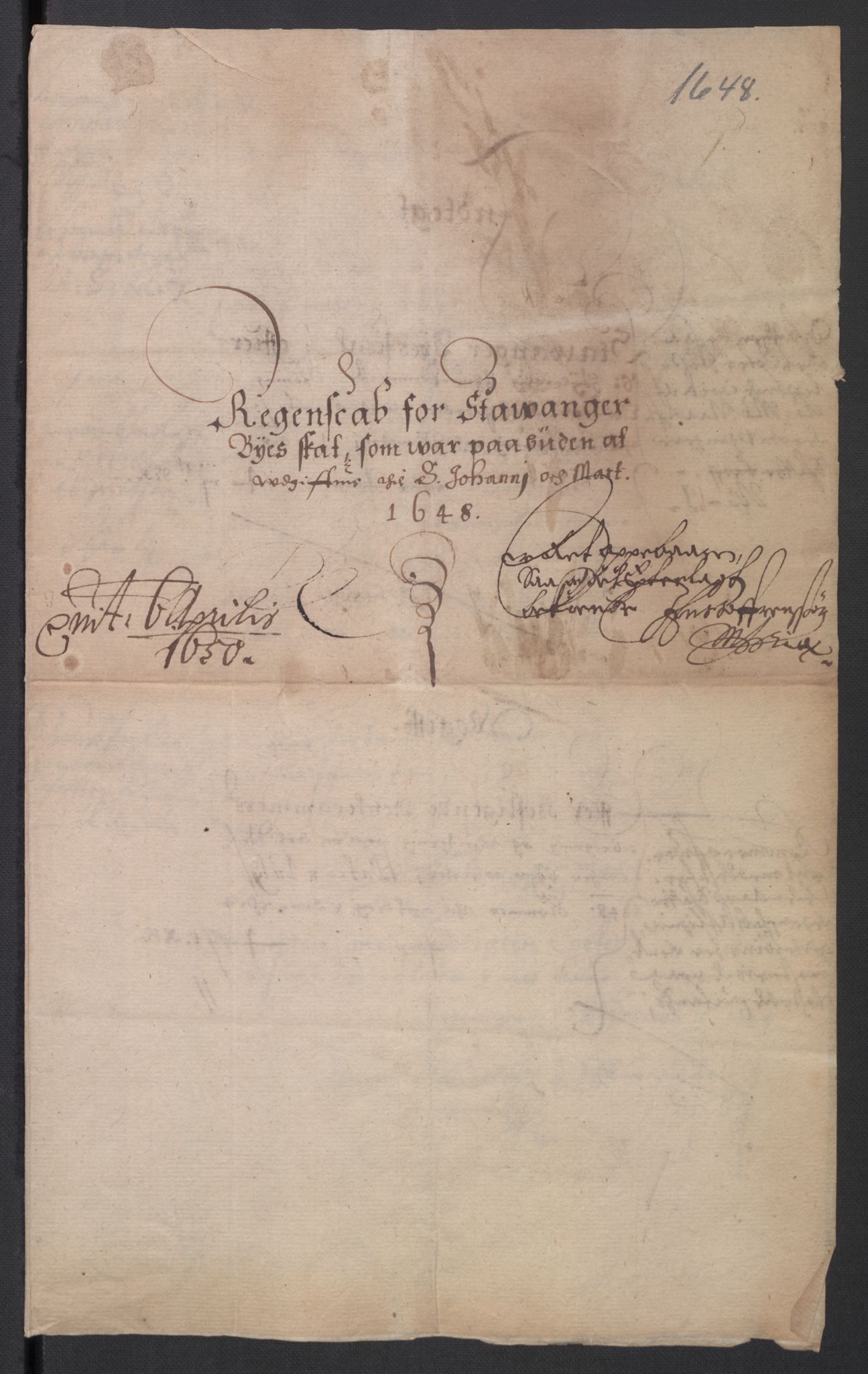 Rentekammeret inntil 1814, Reviderte regnskaper, Byregnskaper, RA/EA-4066/R/Ro/L0299: [O2] By- og kontribusjonsregnskap, 1639-1661, p. 262