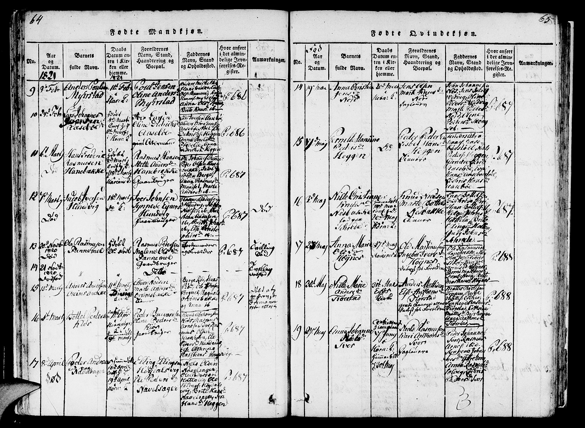 Eid sokneprestembete, AV/SAB-A-82301/H/Haa/Haaa/L0005: Parish register (official) no. A 5, 1816-1830, p. 64-65