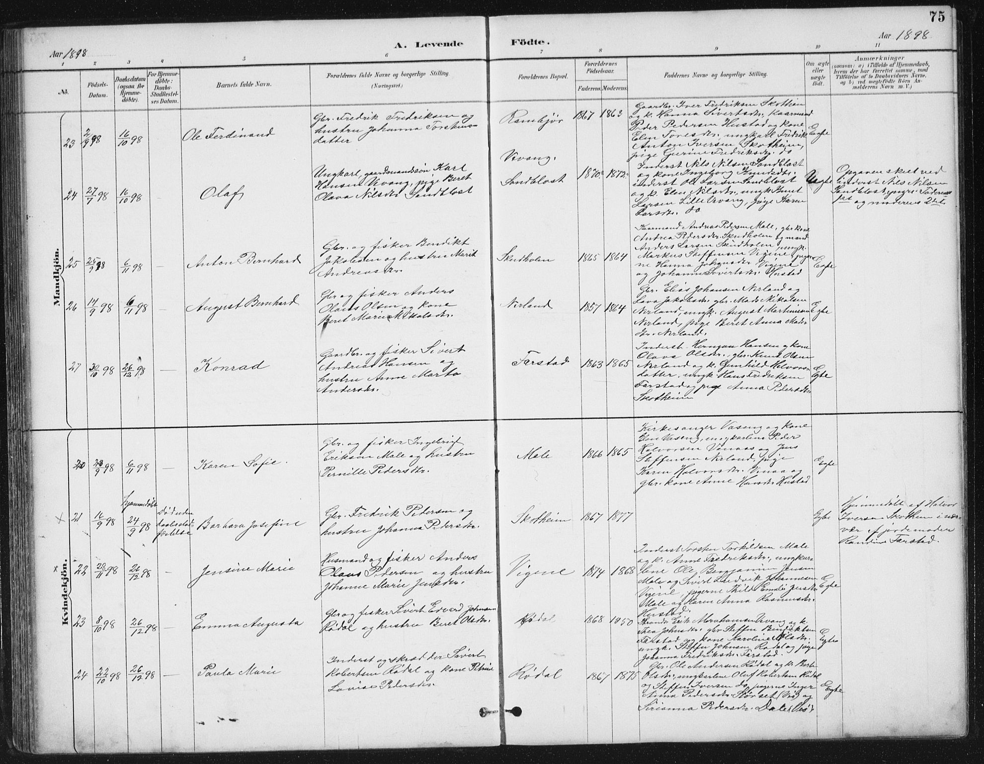 Ministerialprotokoller, klokkerbøker og fødselsregistre - Møre og Romsdal, SAT/A-1454/567/L0783: Parish register (copy) no. 567C03, 1887-1903, p. 75