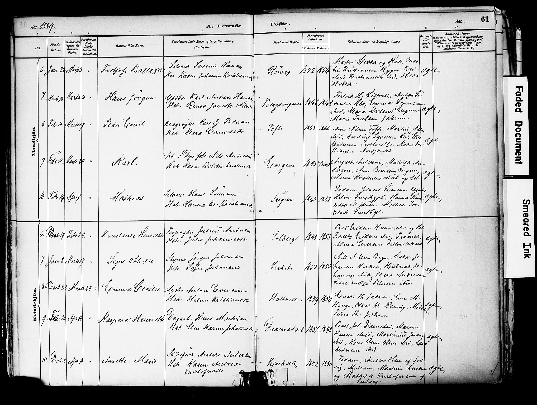 Hurum kirkebøker, AV/SAKO-A-229/F/Fa/L0014: Parish register (official) no. 14, 1882-1895, p. 61