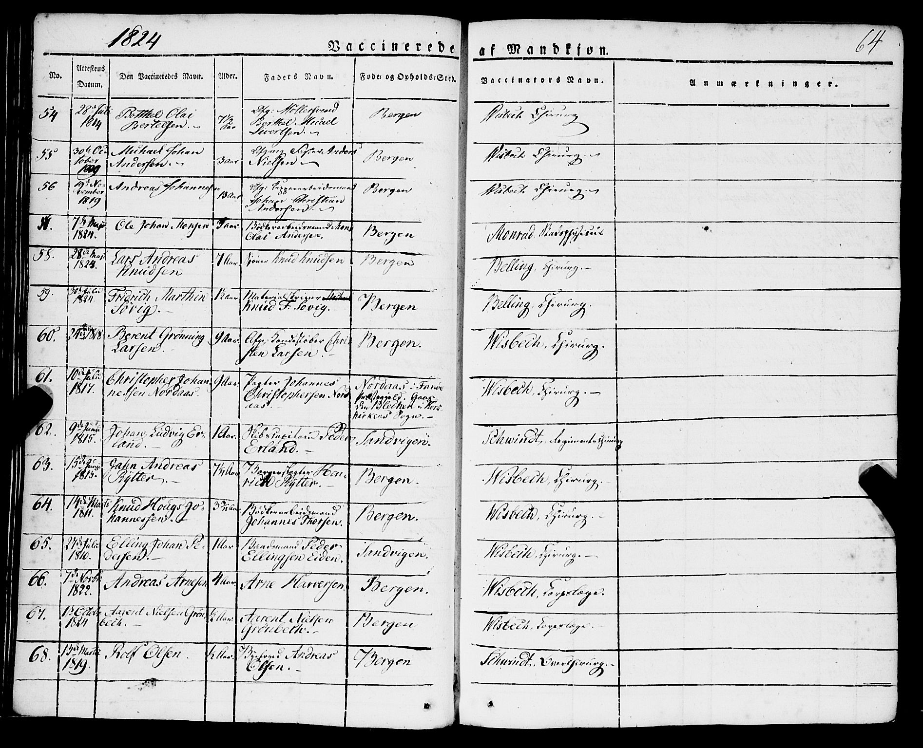 Korskirken sokneprestembete, AV/SAB-A-76101/H/Haa/L0050: Parish register (official) no. F 1, 1821-1869, p. 64