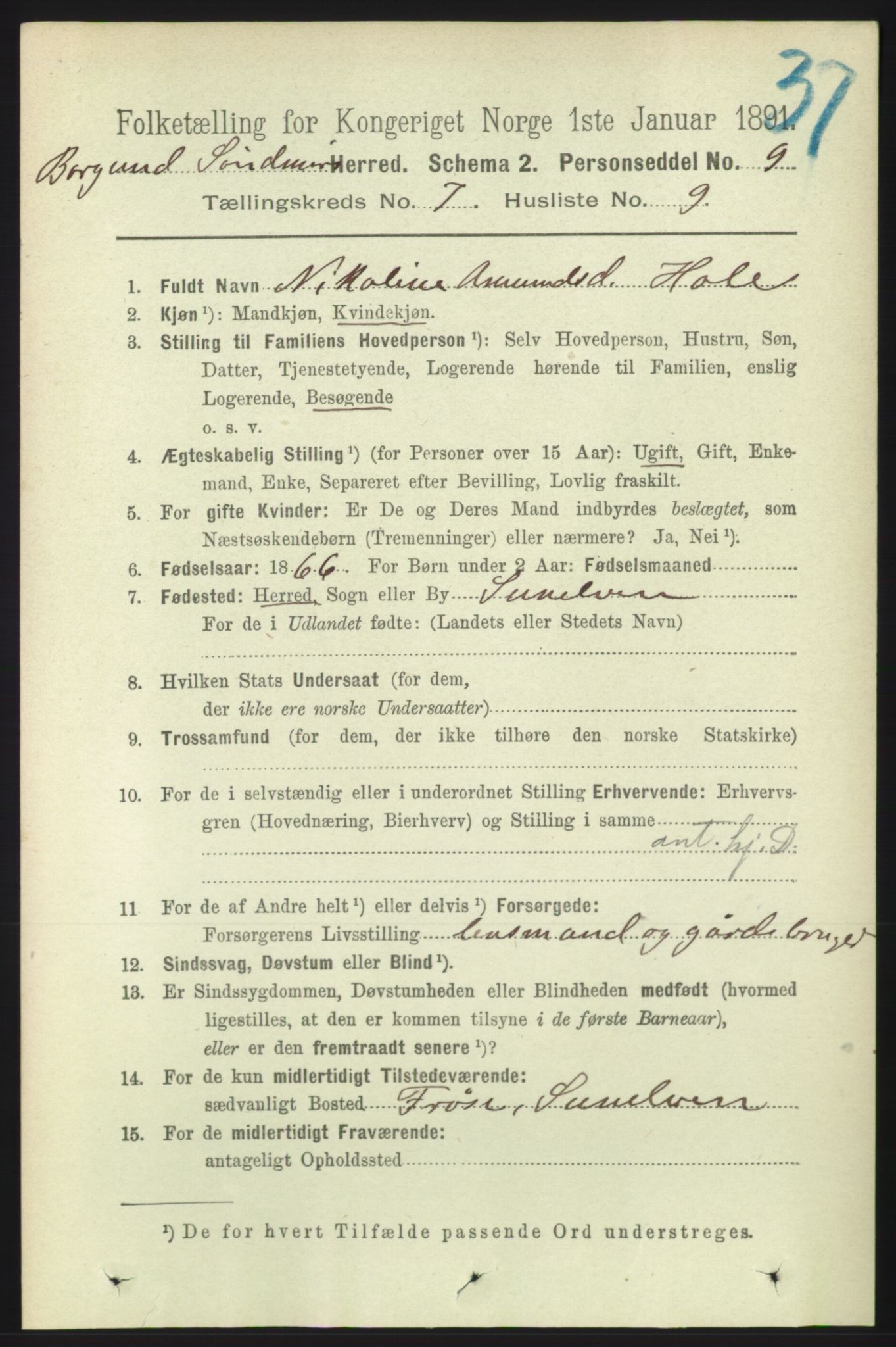 RA, 1891 census for 1531 Borgund, 1891, p. 1919