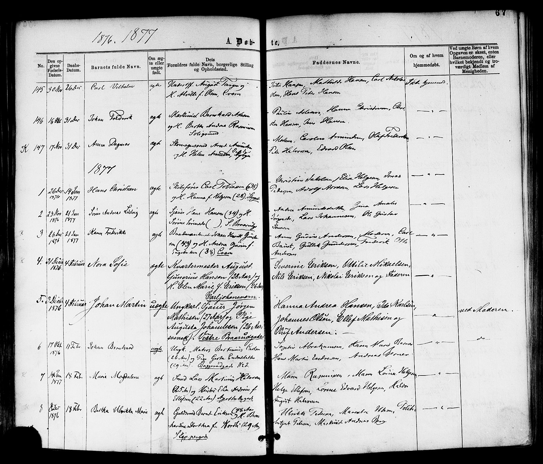 Horten kirkebøker, AV/SAKO-A-348/F/Fa/L0002: Parish register (official) no. 2, 1872-1877, p. 67