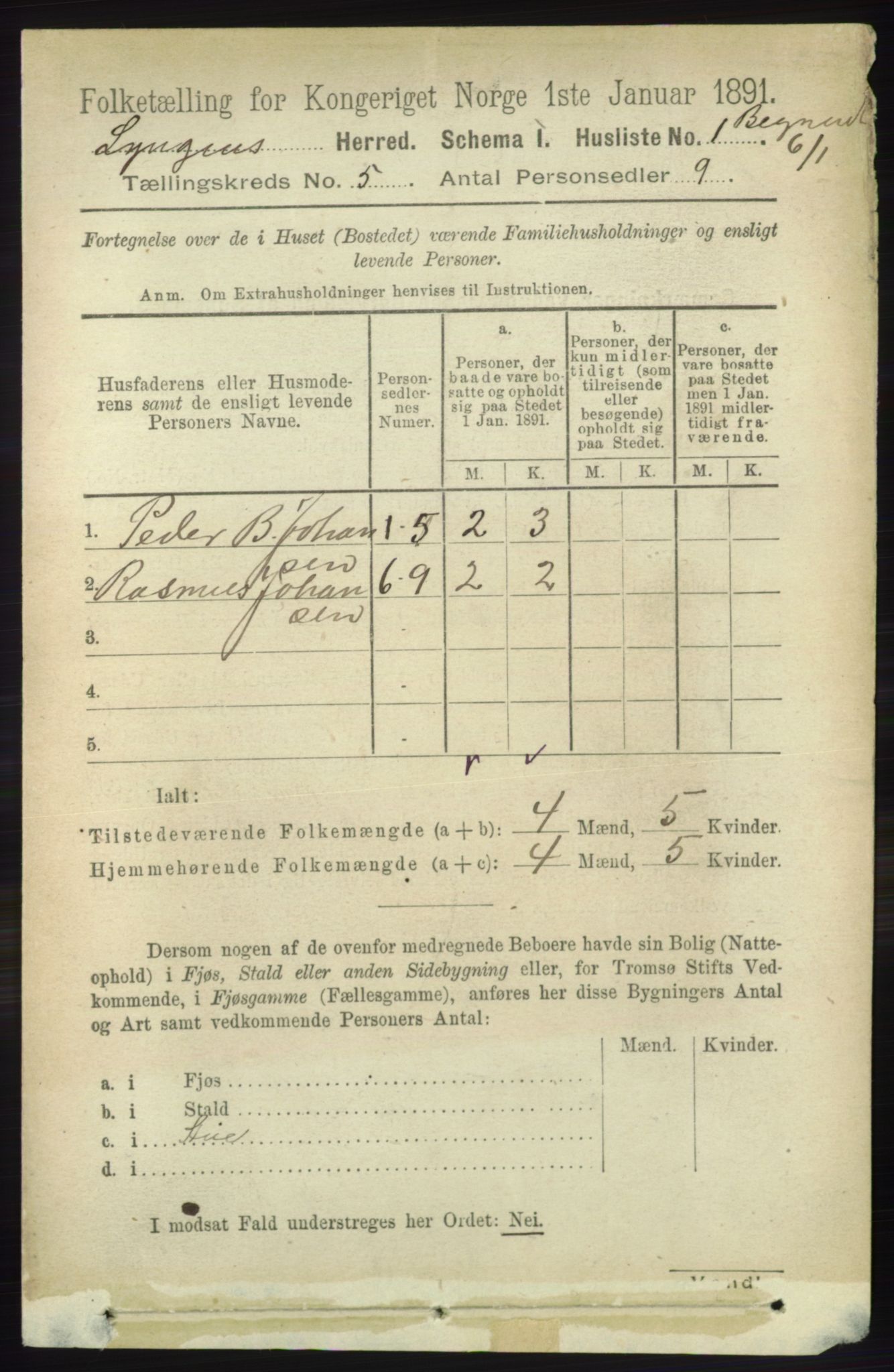 RA, 1891 census for 1938 Lyngen, 1891, p. 4315